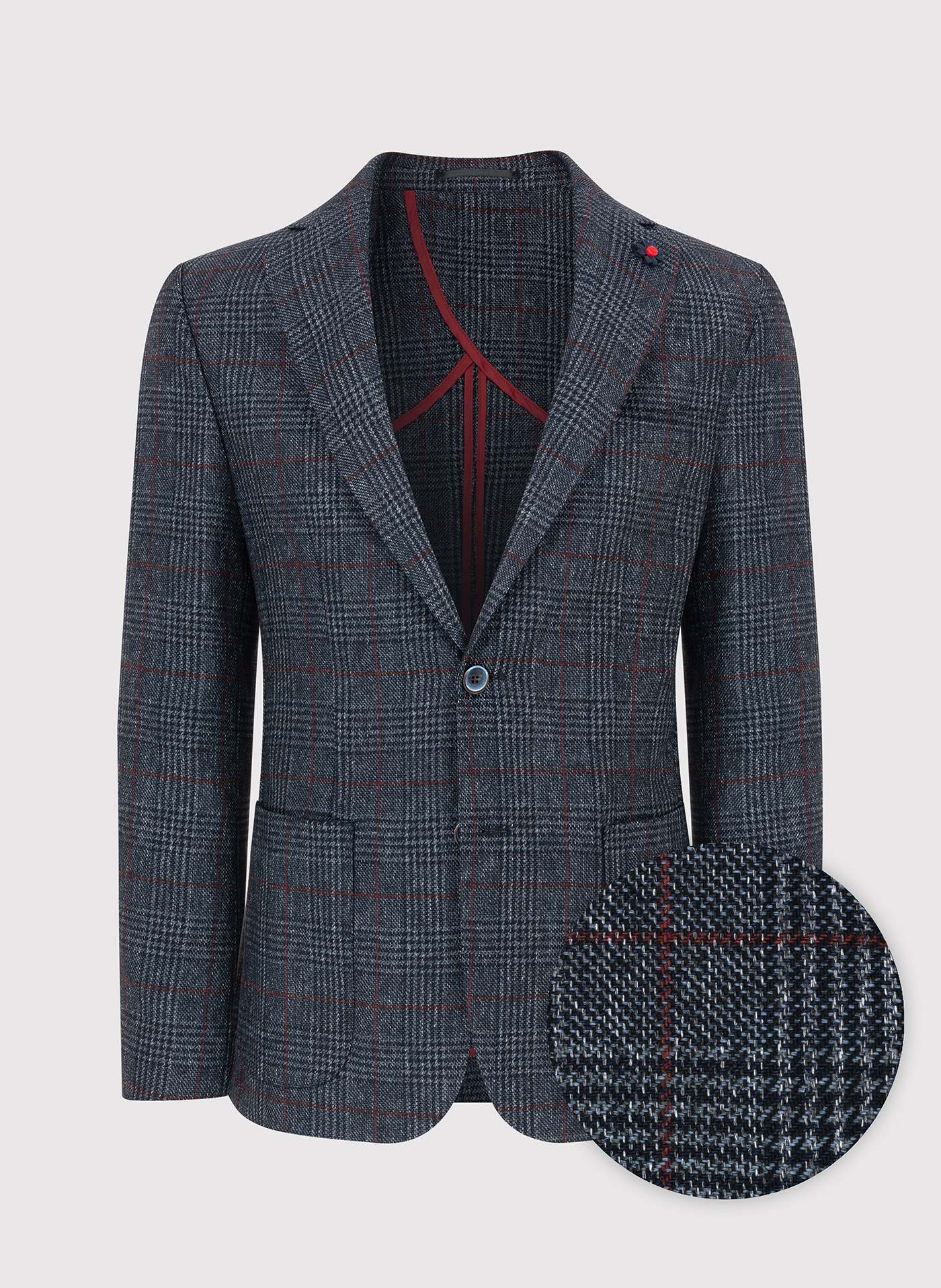 Granatowa marynarka casualowa w bordową kratę - Pako Lorente