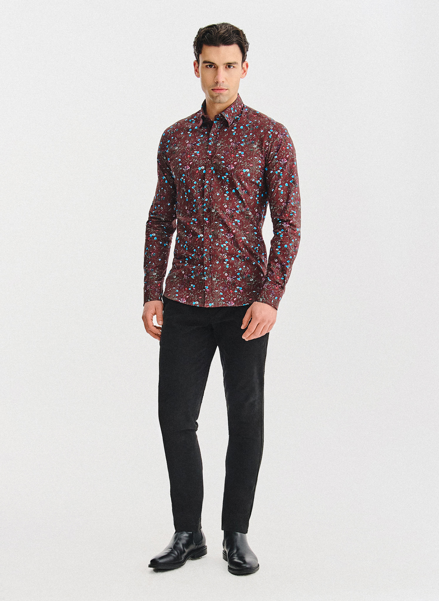 Bordowa koszula w kwiaty - Pako Lorente