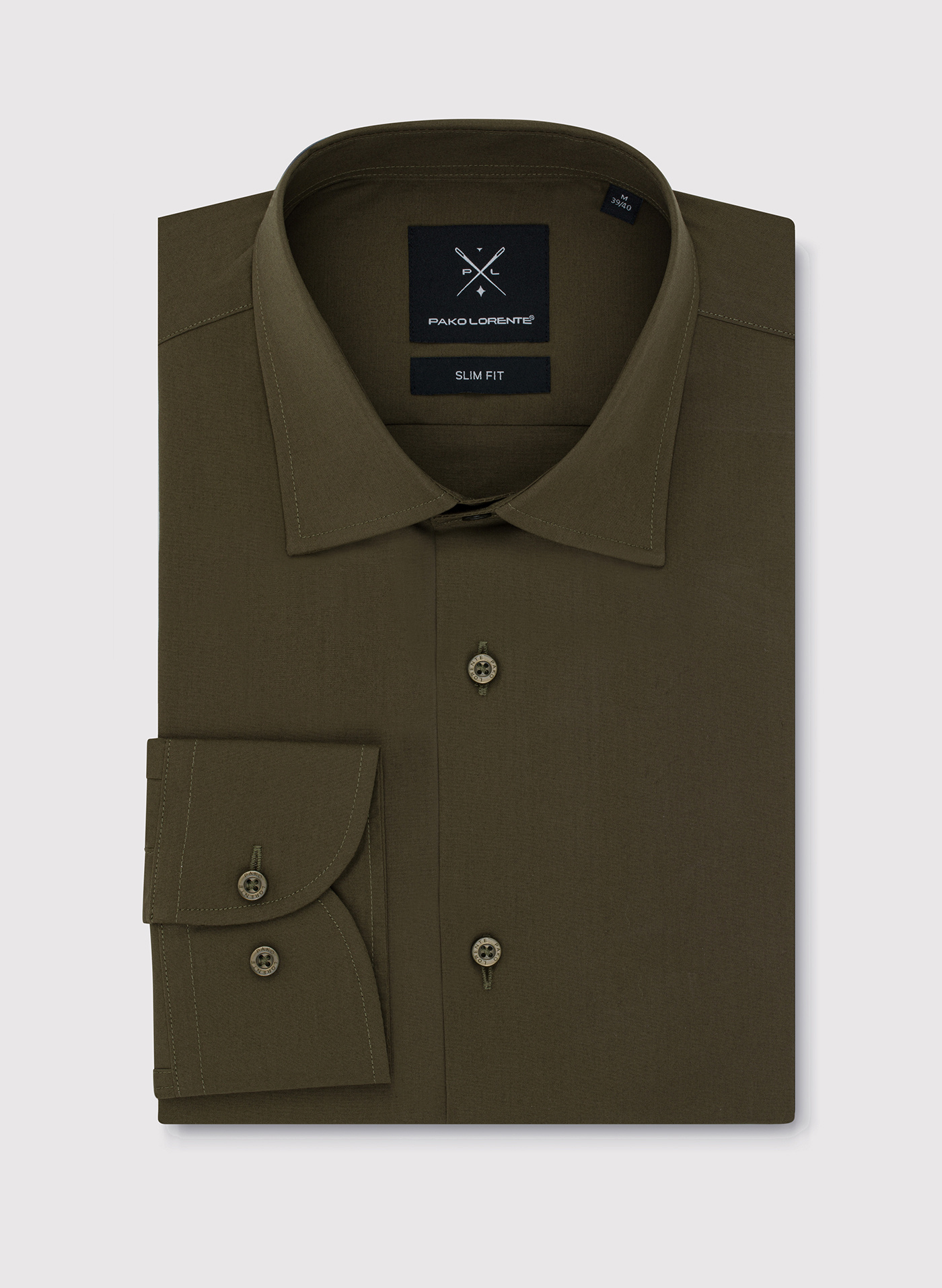 Oliwkowa koszula męska długi rękaw - Pako Lorente