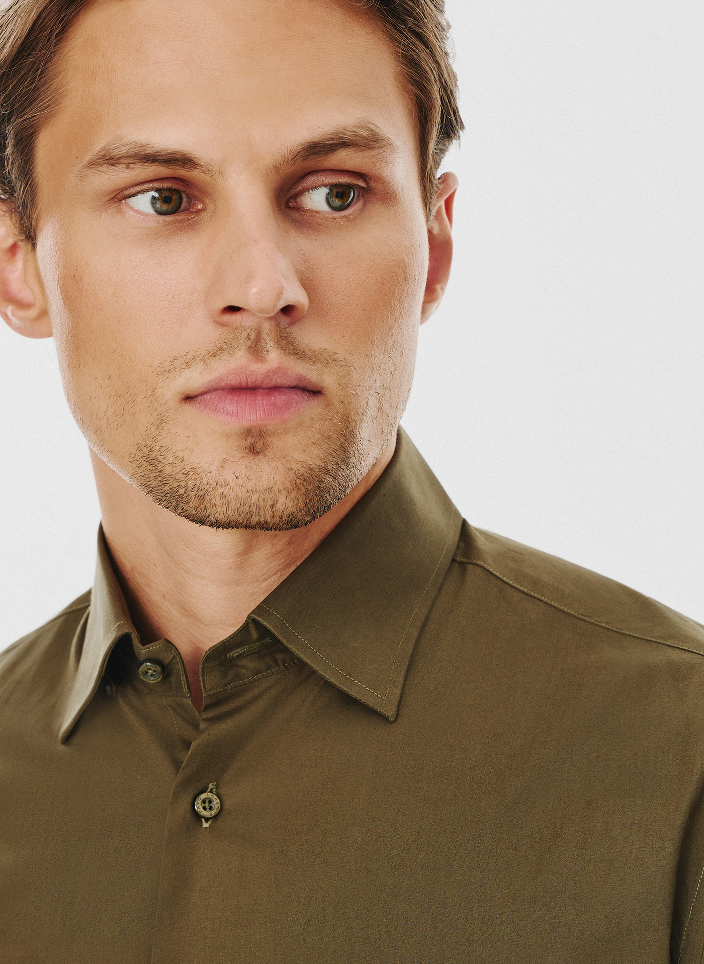 Oliwkowa koszula męska długi rękaw - Pako Lorente