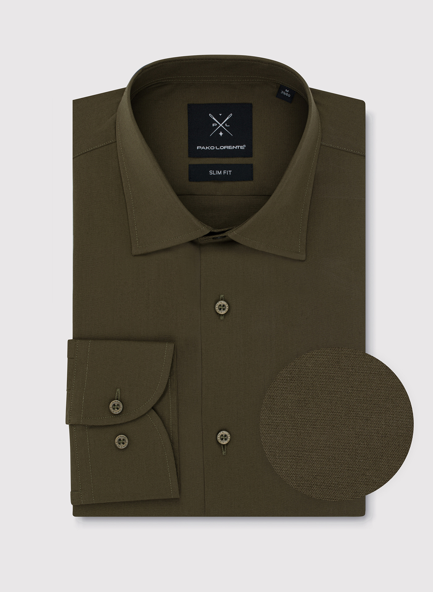 Oliwkowa koszula męska długi rękaw - Pako Lorente