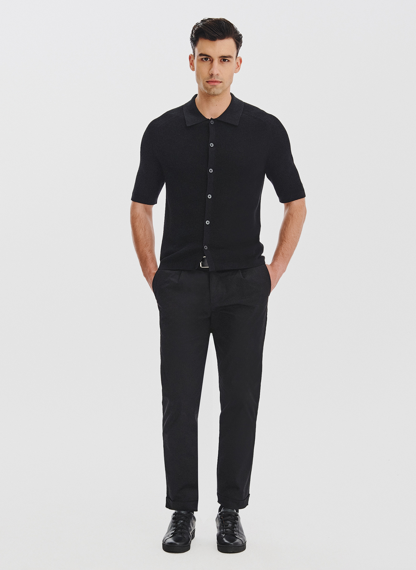 PAKO LORENTE - Czarne swetrowe polo z lnem - Pako Lorente