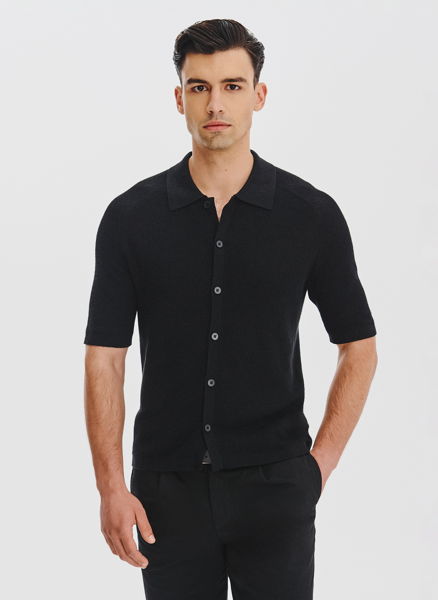 PAKO LORENTE - Czarne swetrowe polo z lnem - Pako Lorente