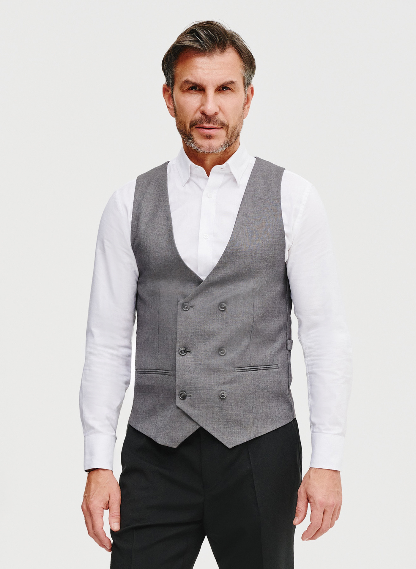 Szara dwurzędowa kamizelka męska - Pako Lorente
