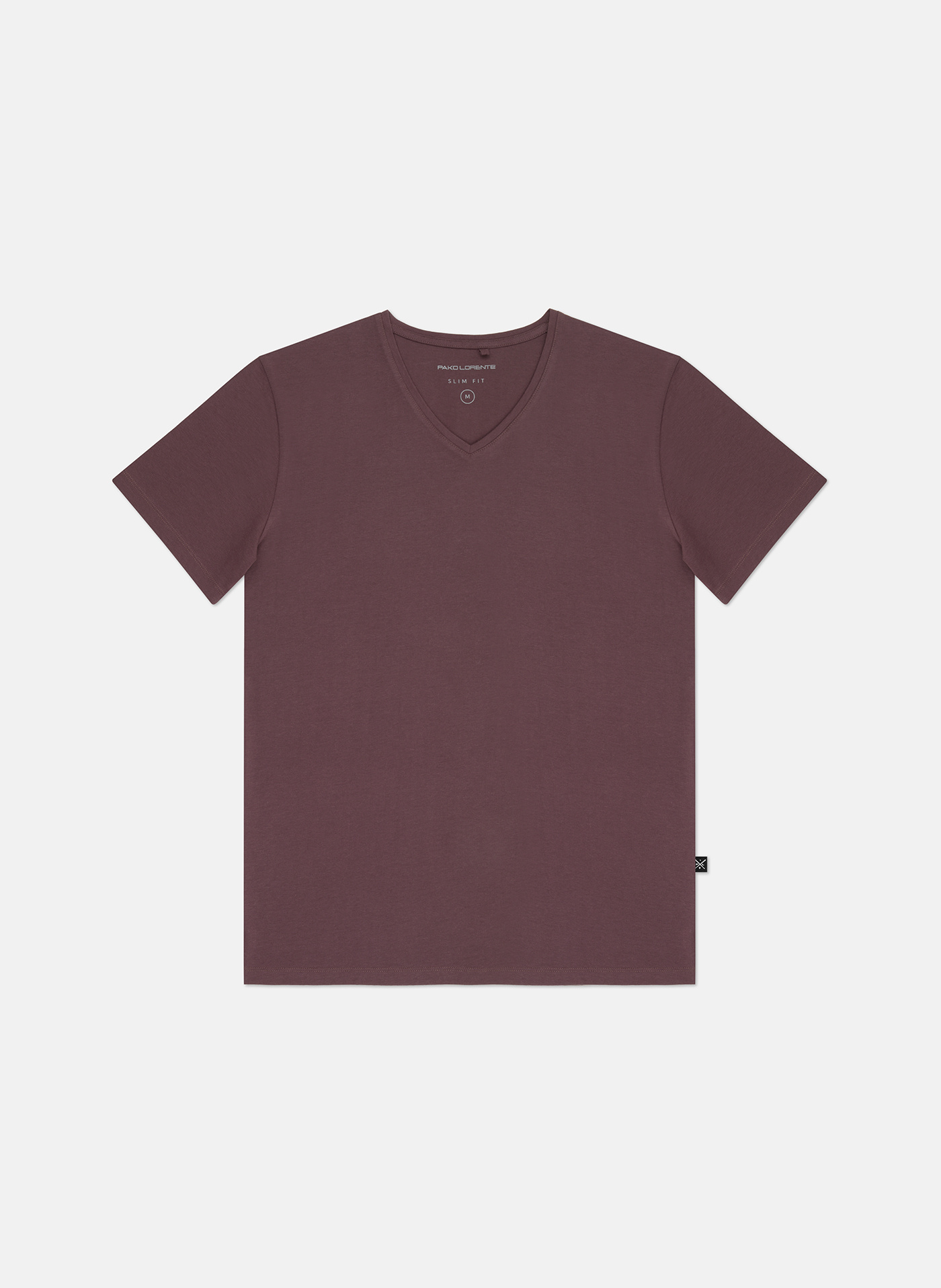 Bordowy gładki t-shirt v-neck - Pako Lorente