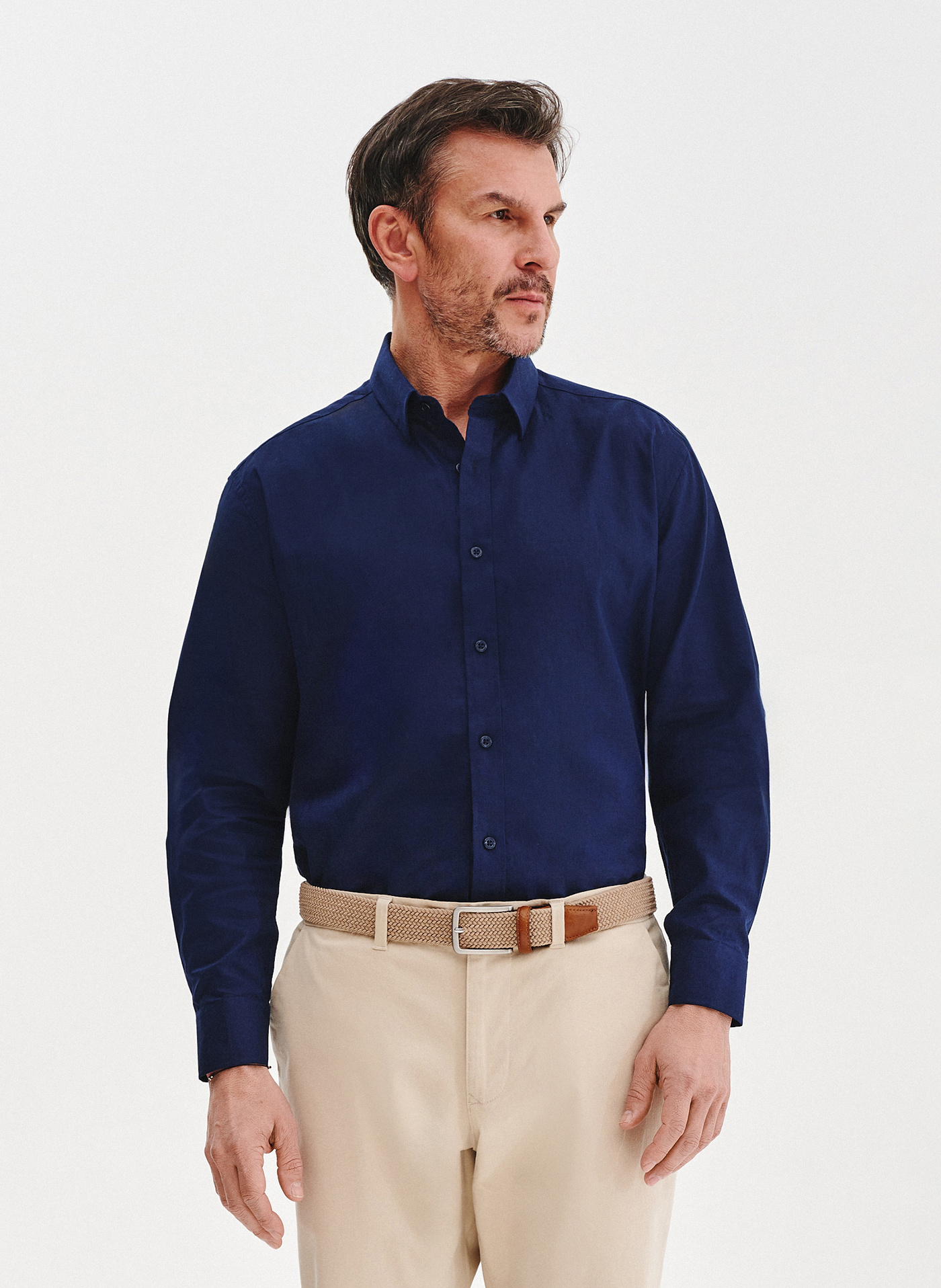 PAKO LORENTE - Granatowa koszula męska z lnem - Pako Lorente