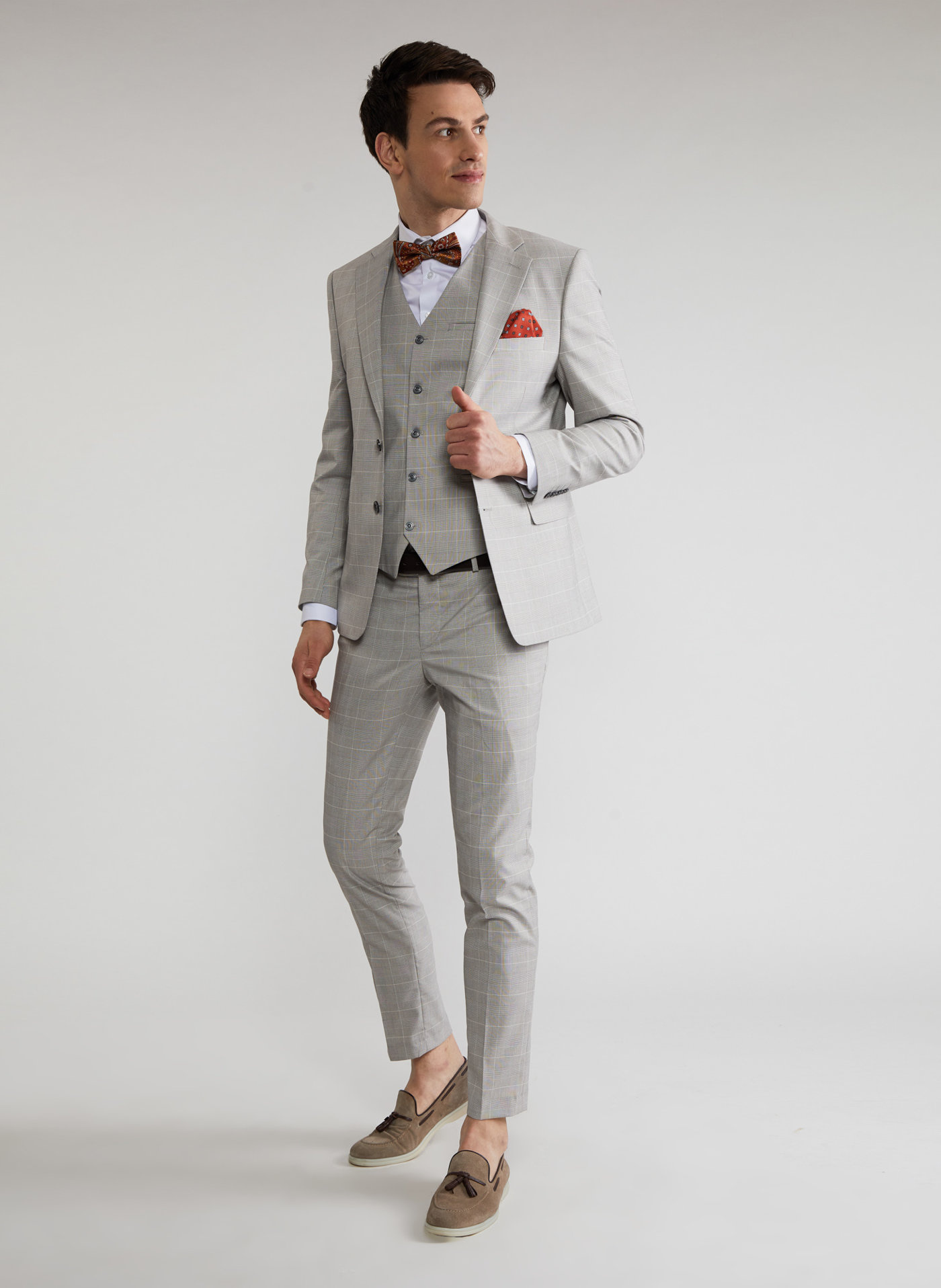 Szare spodnie garniturowe w subtelną kratę P22SF-6G-023-S-S - Pako Lorente