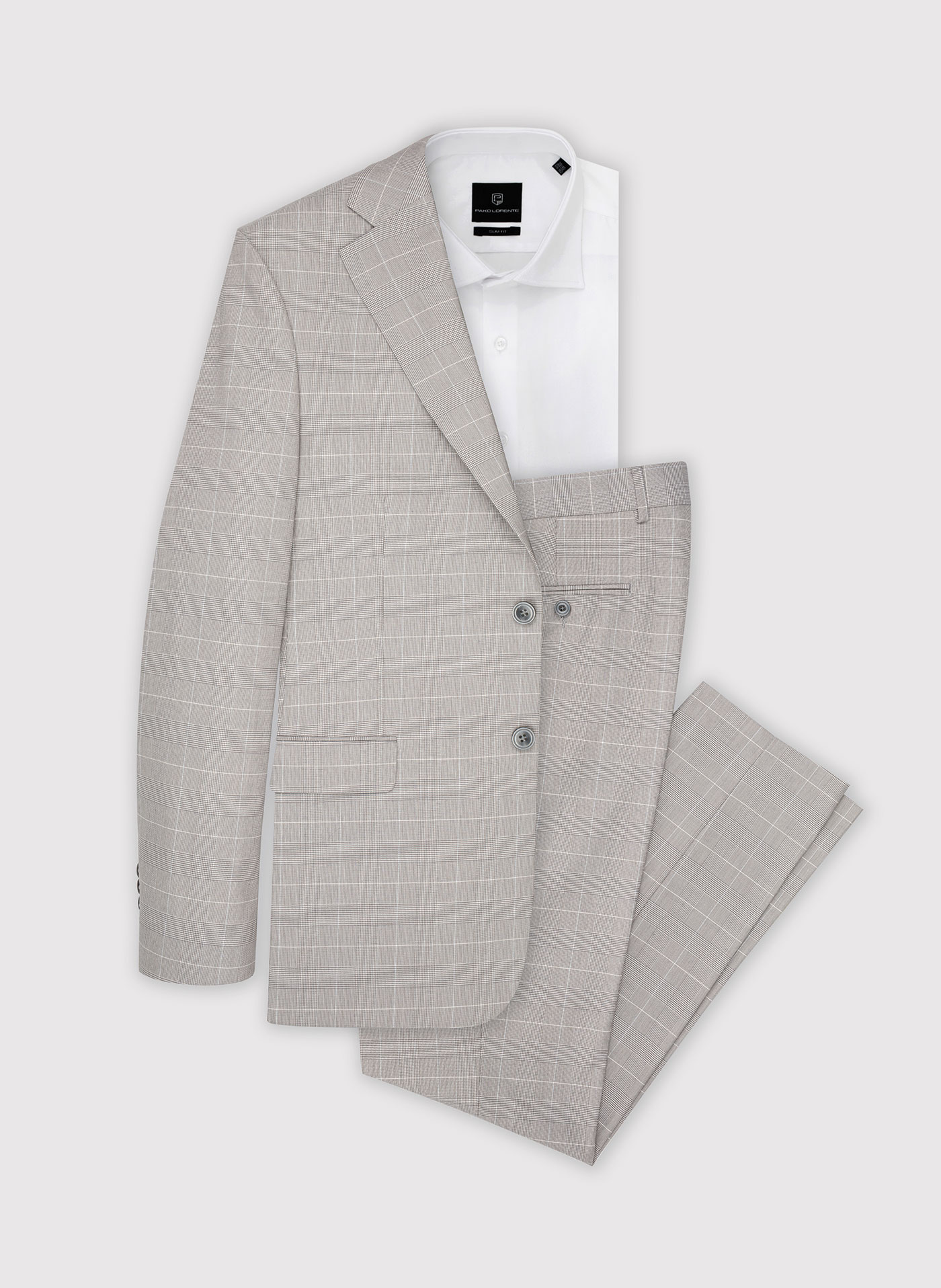 Szare spodnie garniturowe w subtelną kratę P22SF-6G-023-S-S - Pako Lorente