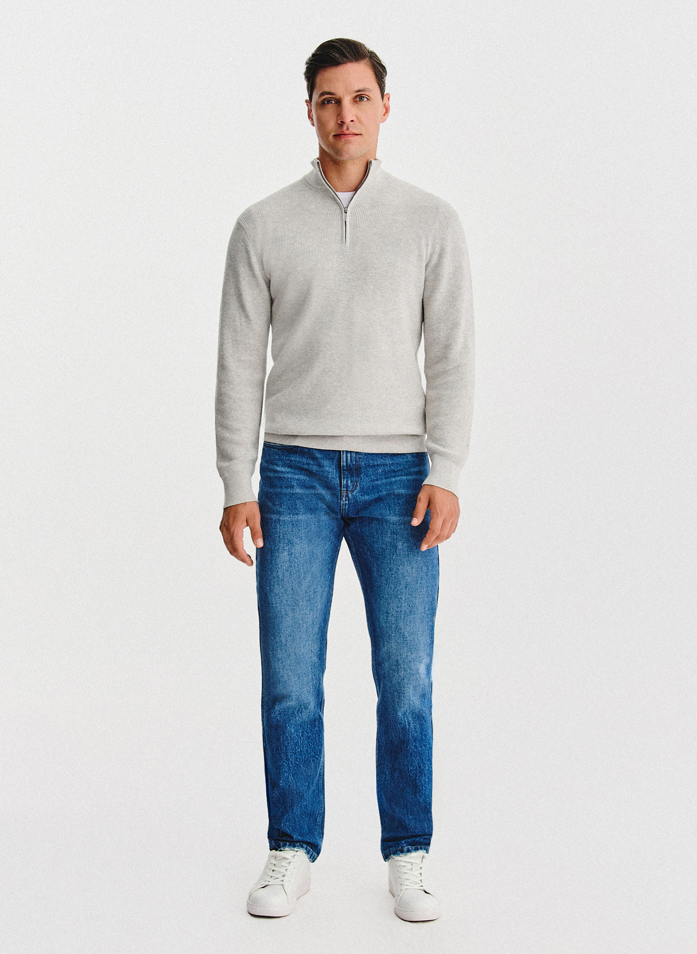 PAKO LORENTE- Szary sweter z rozpinaną stójką - Pako Lorente