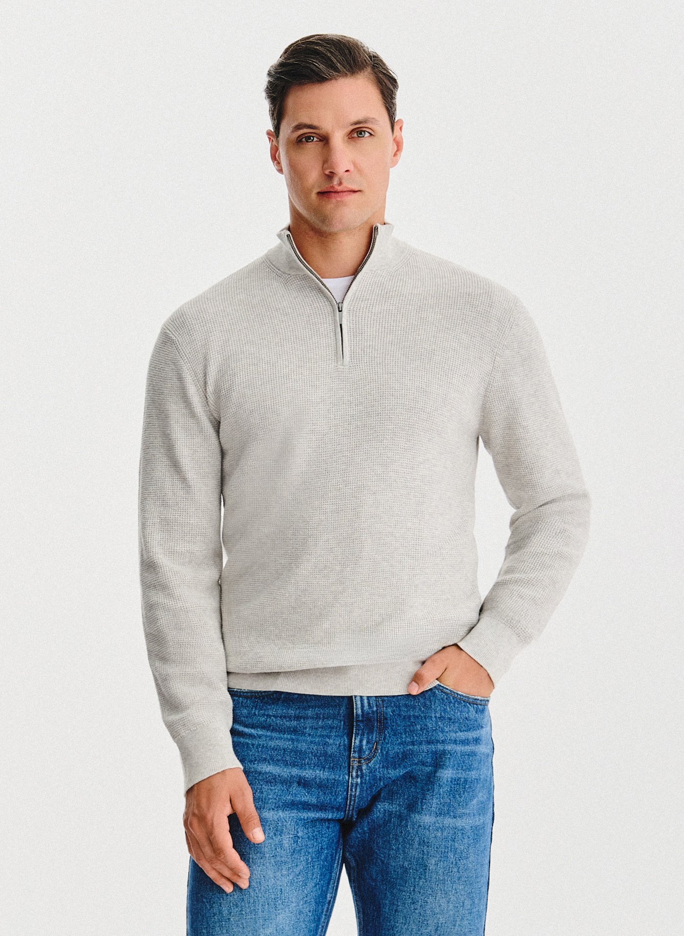 PAKO LORENTE- Szary sweter z rozpinaną stójką - Pako Lorente