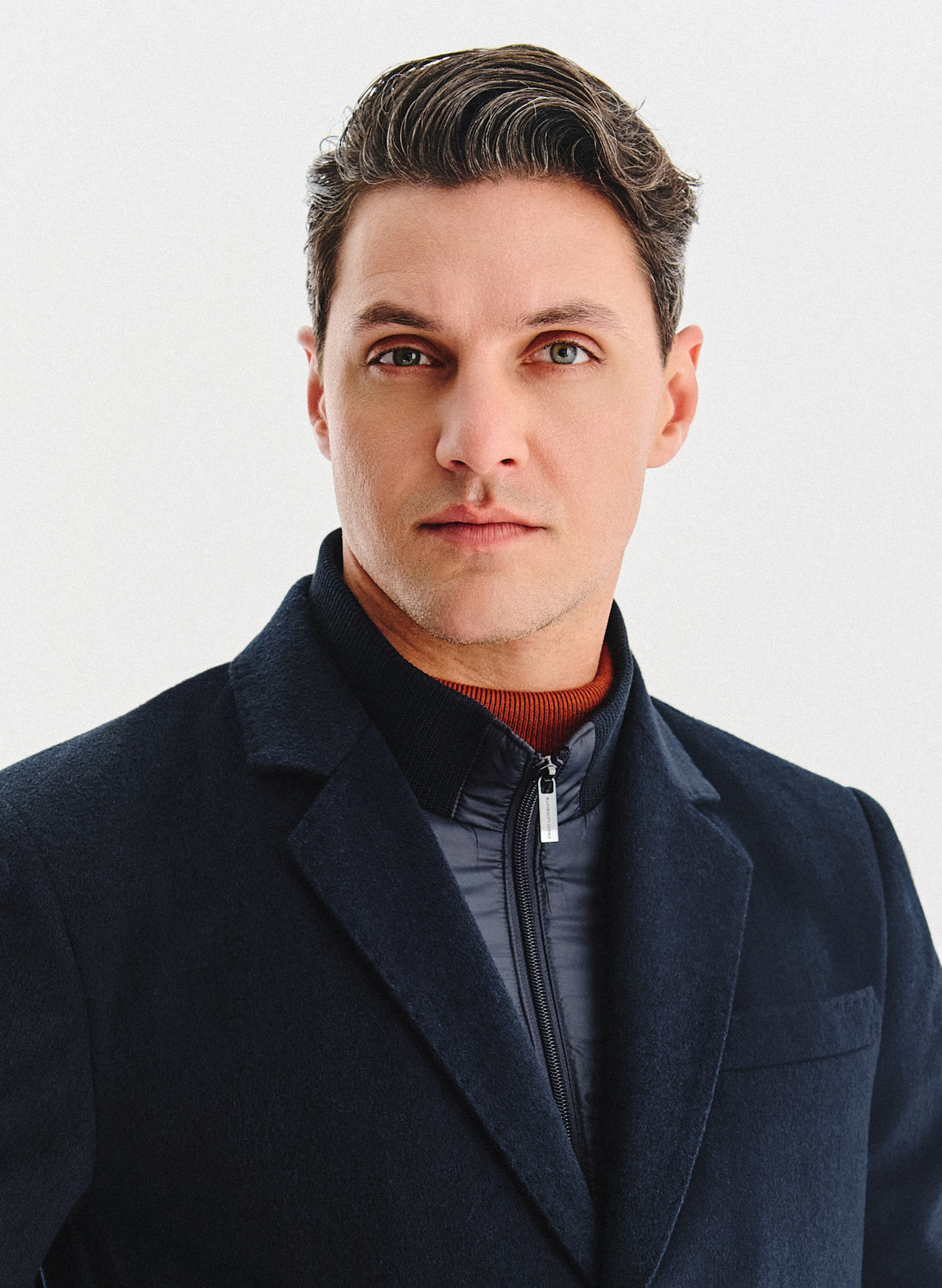 Granatowy płaszcz męski z wełną - Pako Lorente