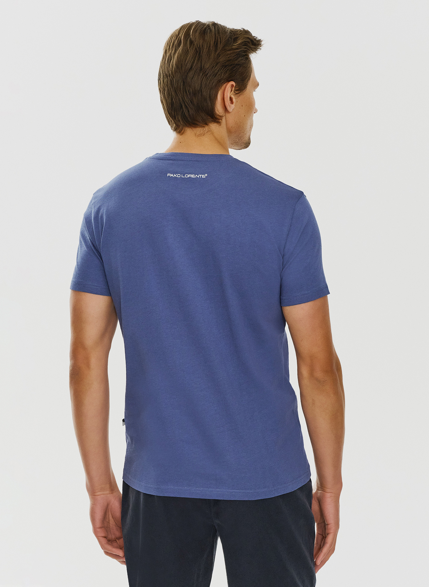 Bawełniany granatowy t-shirt z okrągłym dekoltem - Pako Lorente