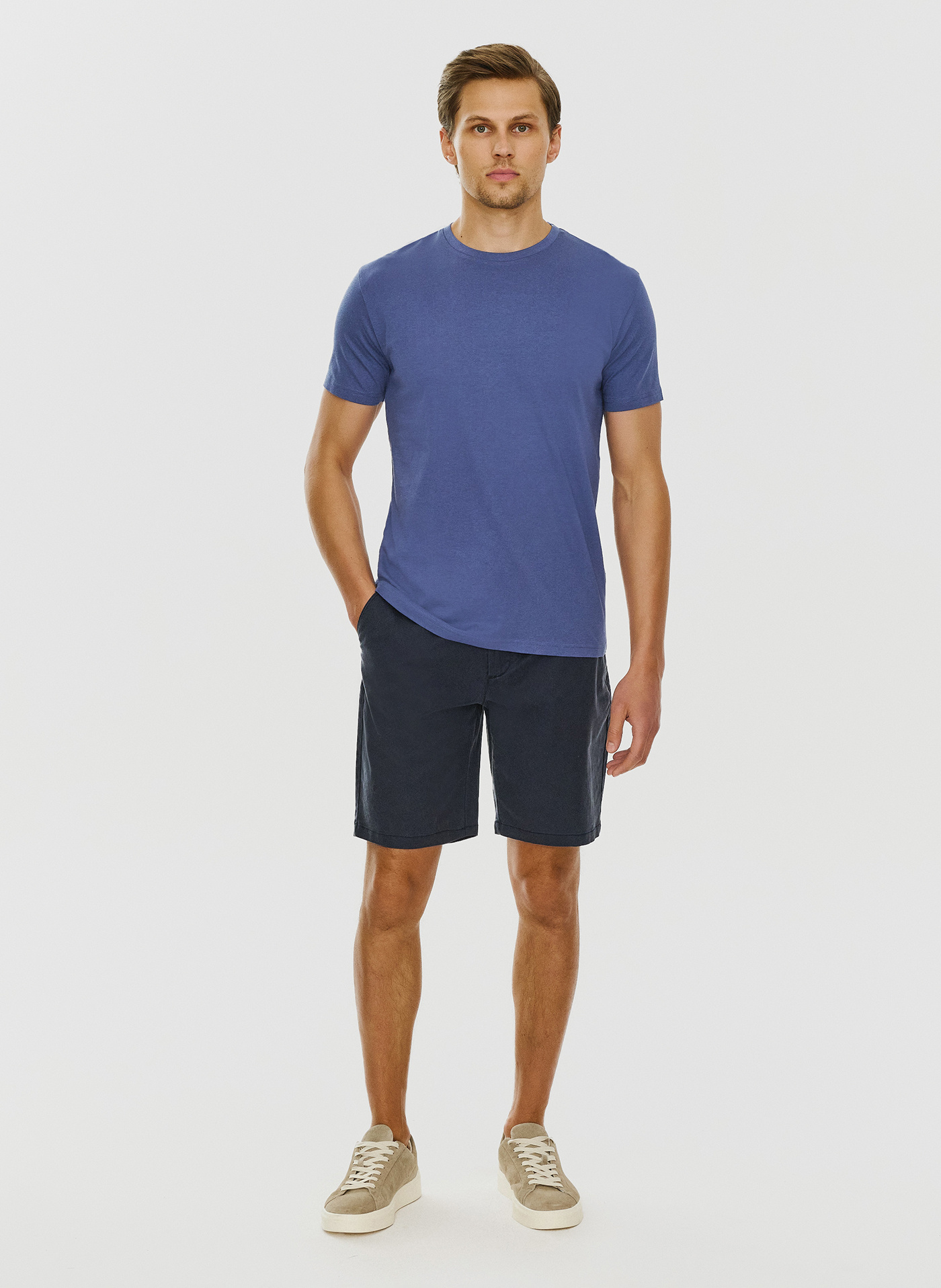 Bawełniany granatowy t-shirt z okrągłym dekoltem - Pako Lorente