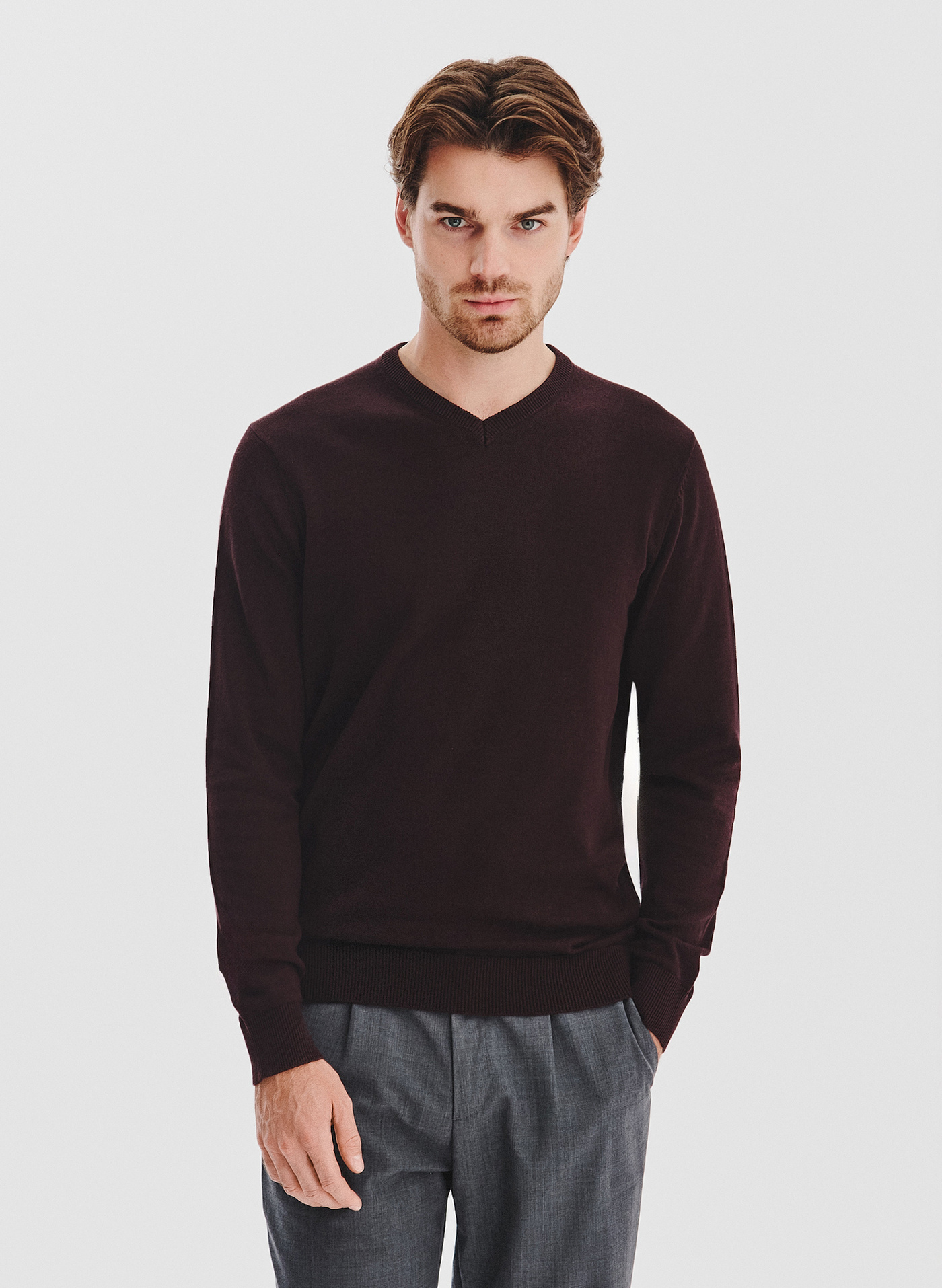 PAKO LORENTE - Brązowy sweter męski v-neck - Pako Lorente
