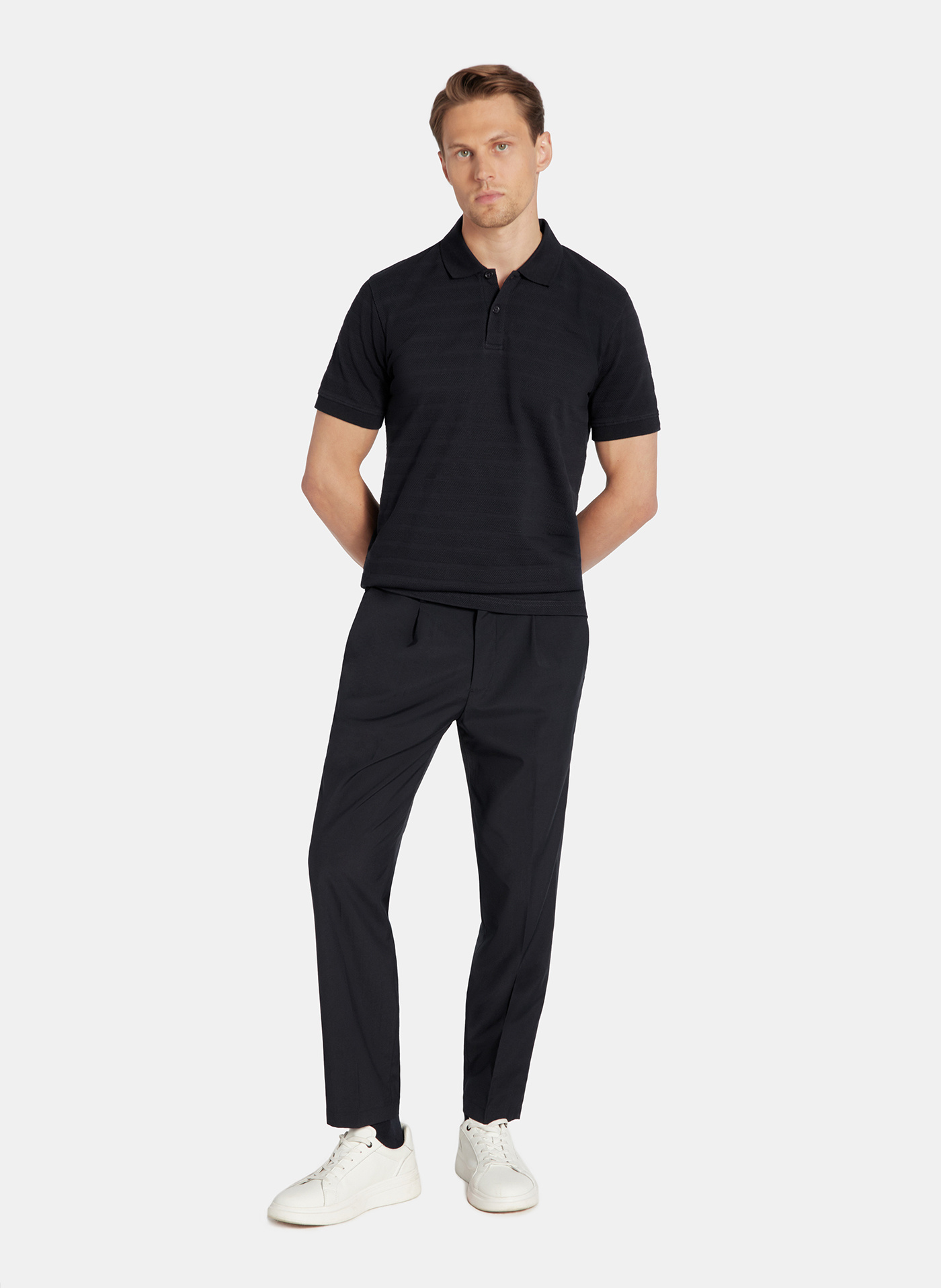 PAKO LORENTE - Granatowe bawełniane polo w prążki - Pako Lorente