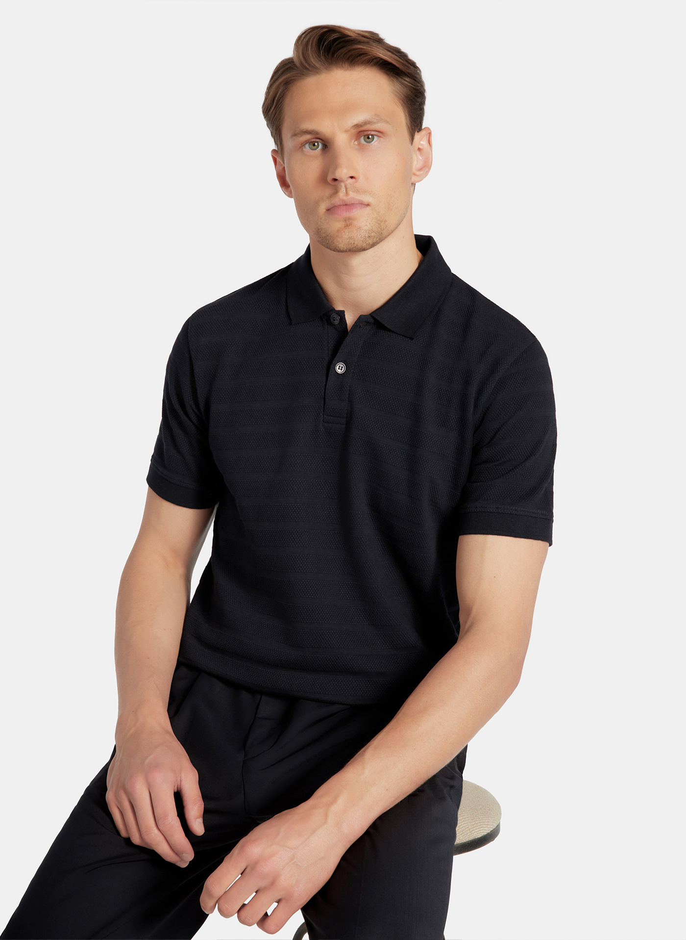 PAKO LORENTE - Granatowe bawełniane polo w prążki - Pako Lorente