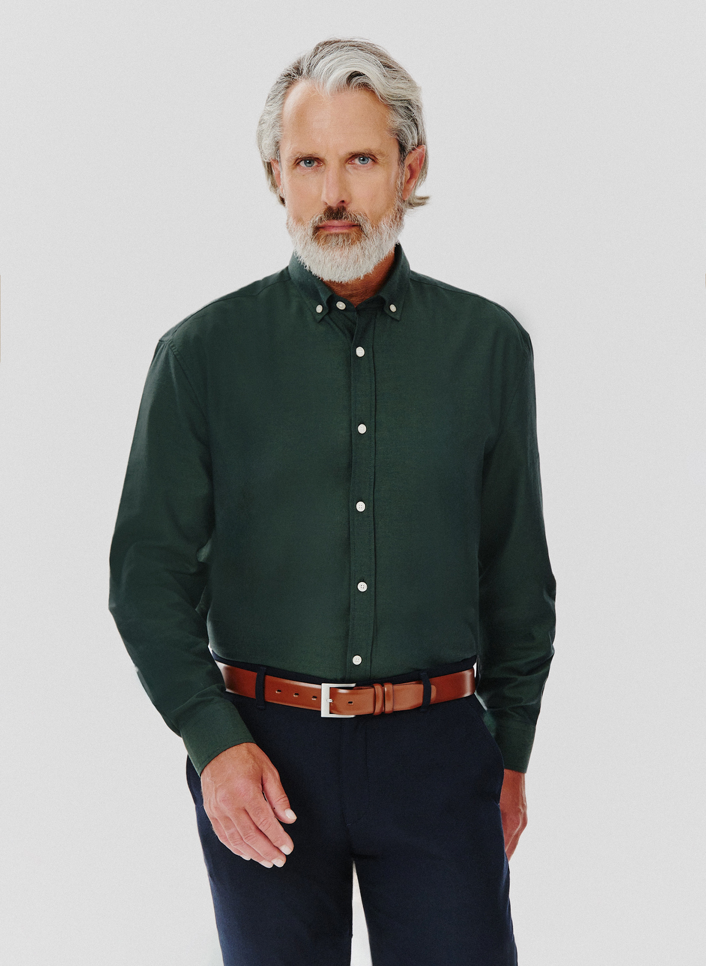 Gładka koszula męska zielona długi rękaw - Pako Lorente