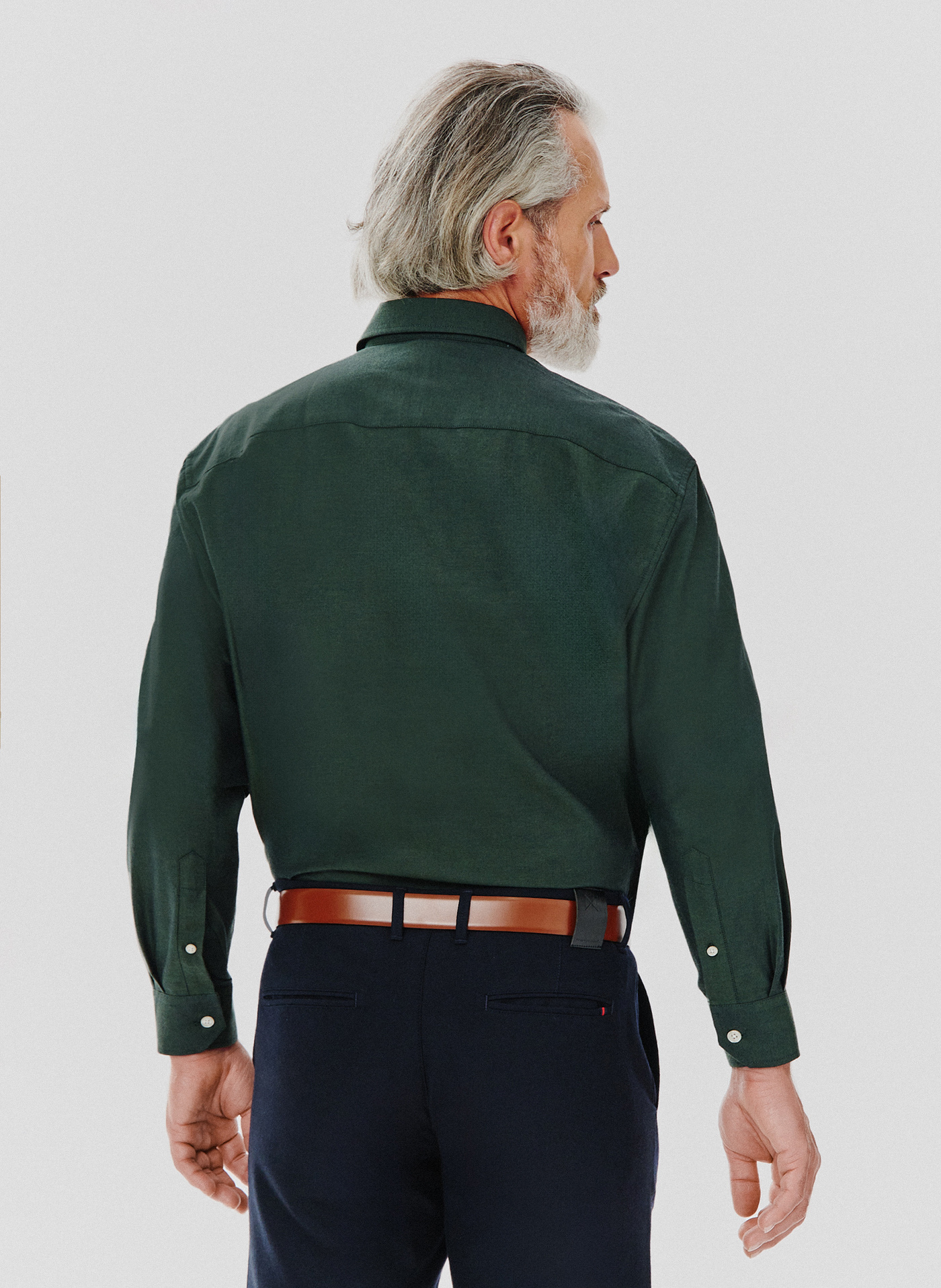 Gładka koszula męska zielona długi rękaw - Pako Lorente