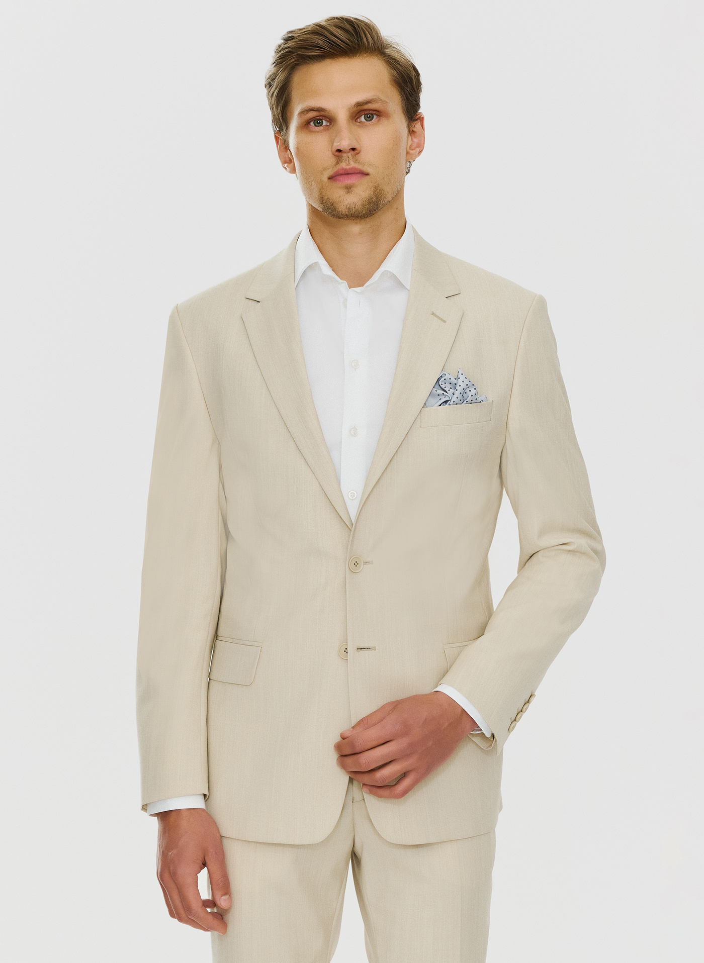 Beżowa męska marynarka garniturowa - Pako Lorente