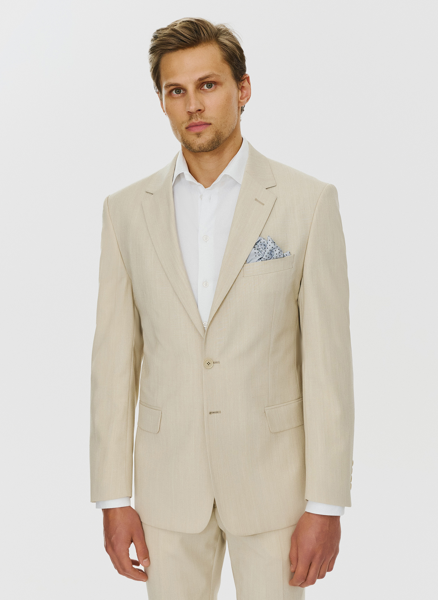 Beżowa męska marynarka garniturowa - Pako Lorente
