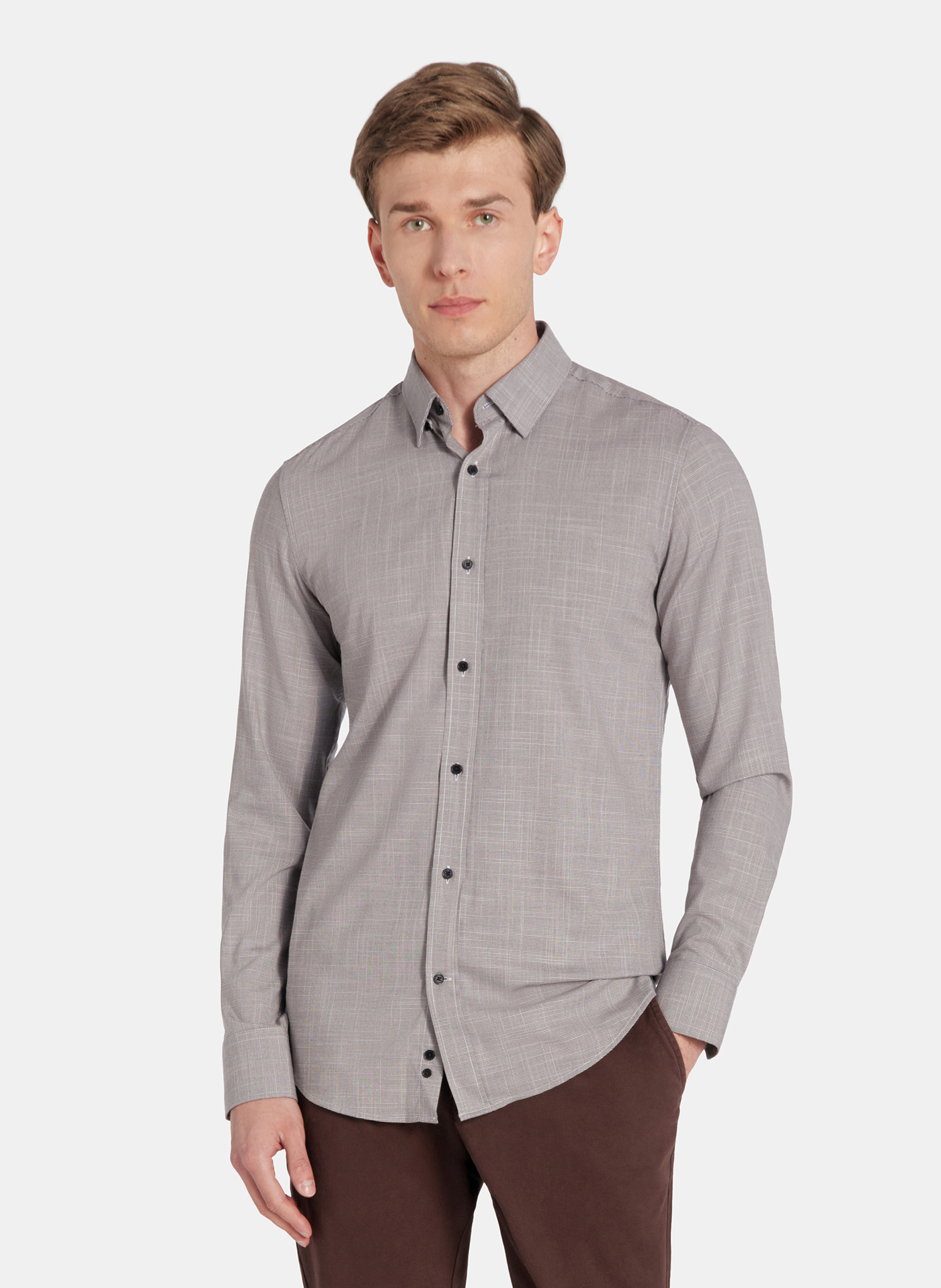 PAKO LORENTE - Brązowa koszula w drobną kratę - Pako Lorente