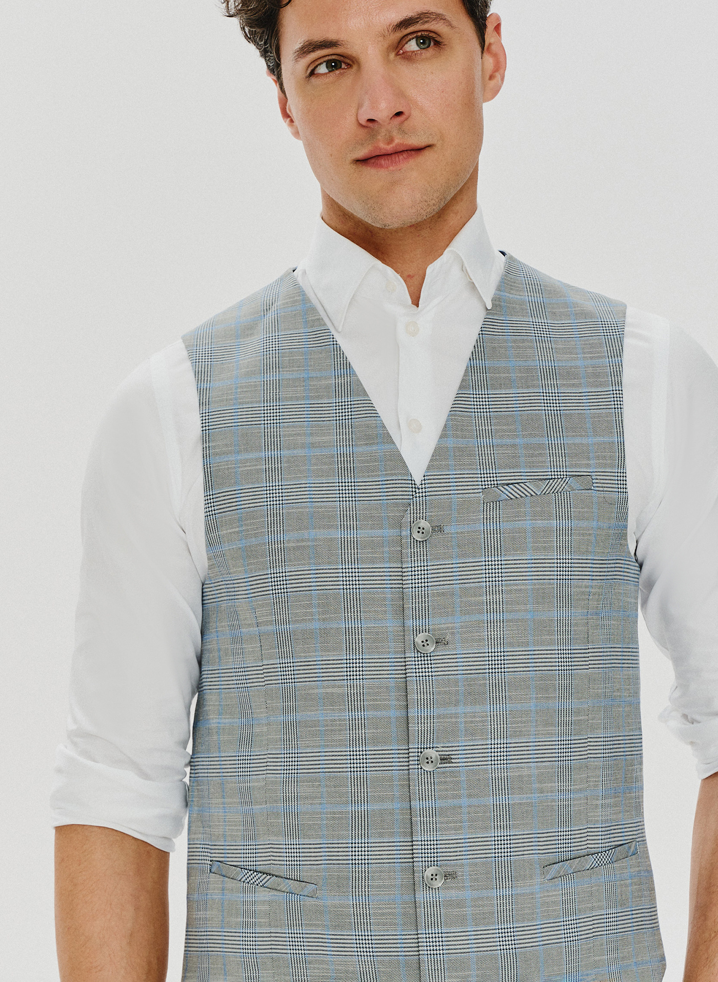 Męska szara kamizelka w kratę - Pako Lorente