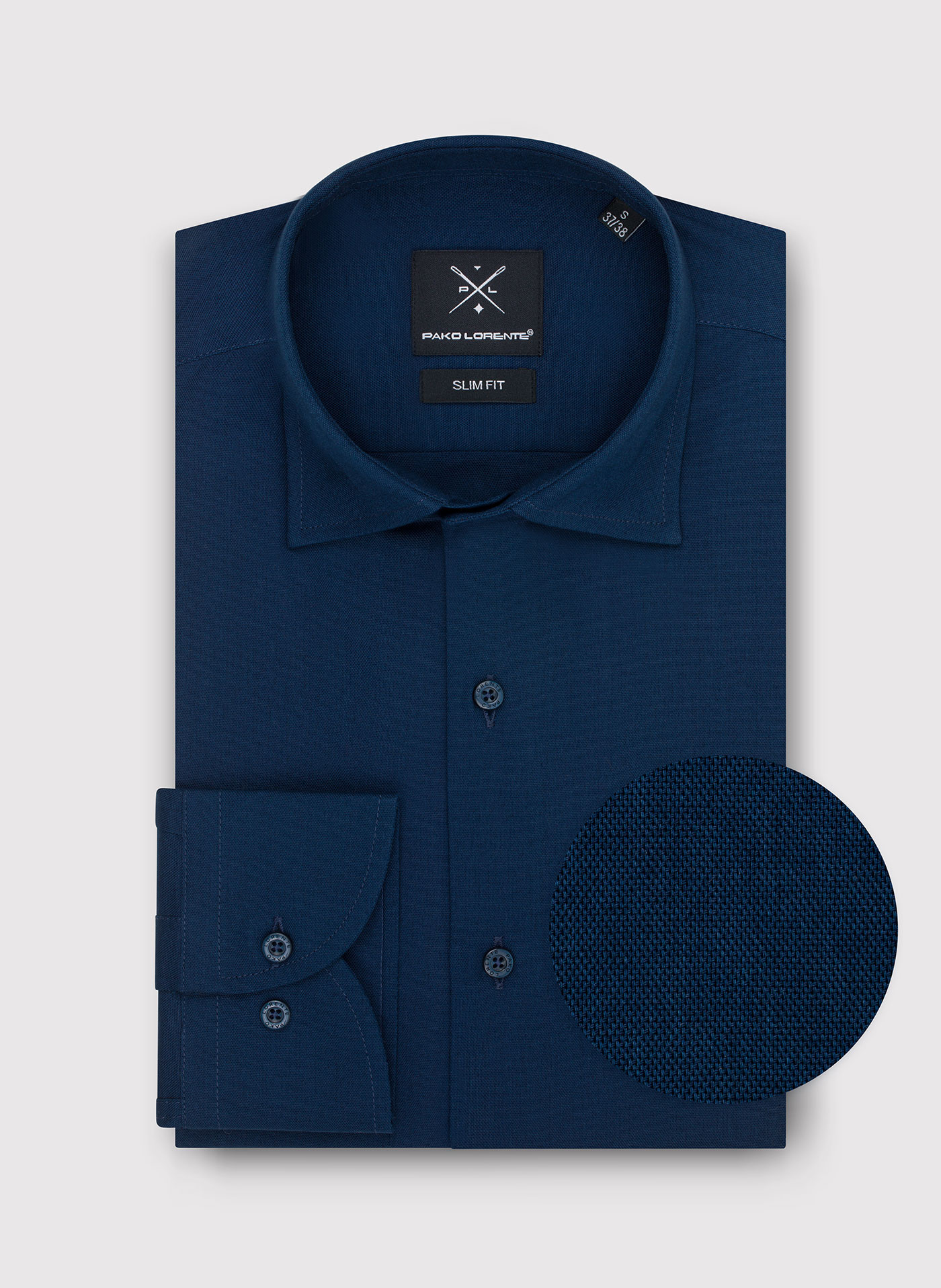 Gładka elegancka koszula męska w kolorze granatowym - Pako Lorente
