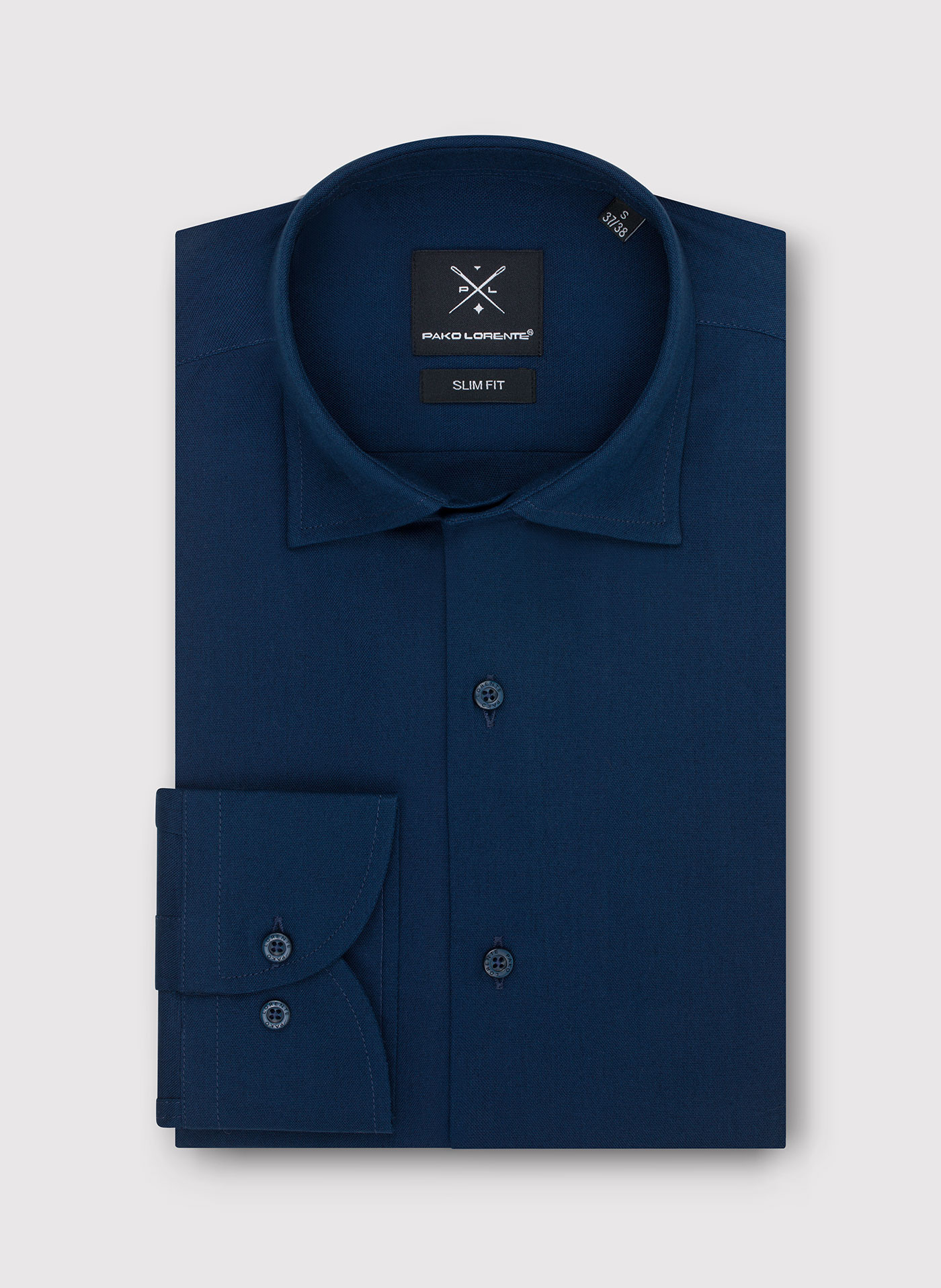 Gładka elegancka koszula męska w kolorze granatowym - Pako Lorente