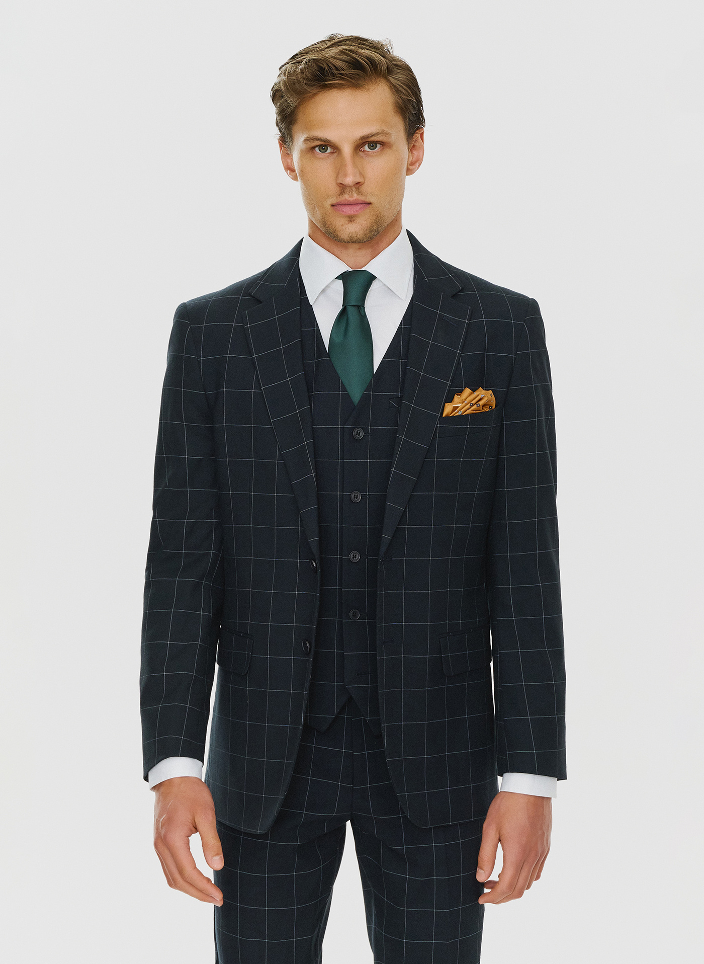 Granatowa marynarka garniturowa w kratę - Pako Lorente