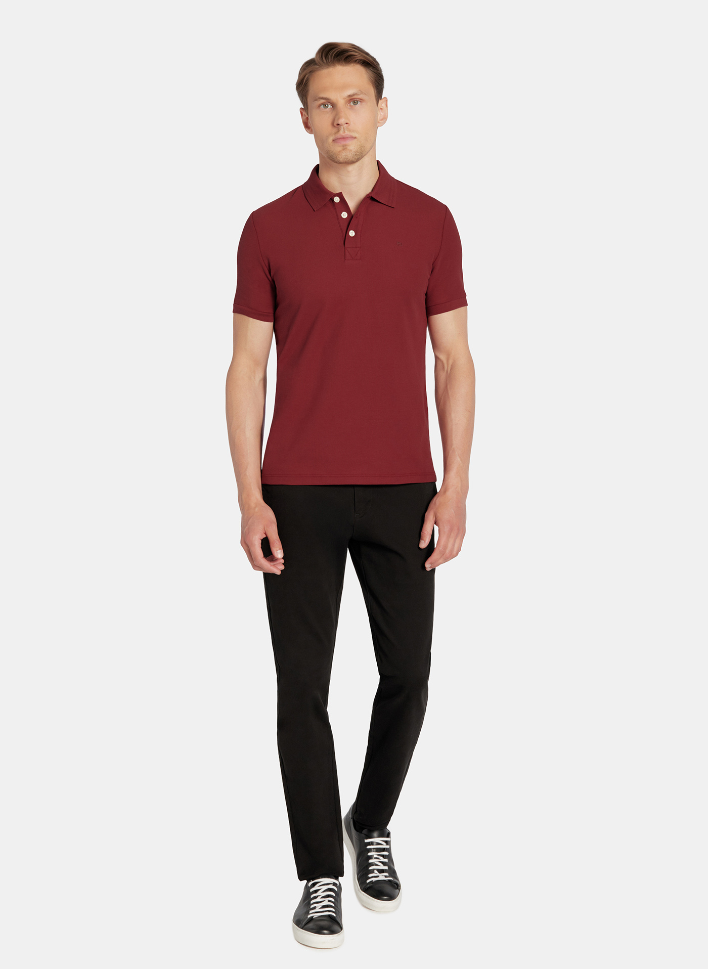 PAKO LORENTE - Bordowy t-shirt polo na trzy guziczki - Pako Lorente