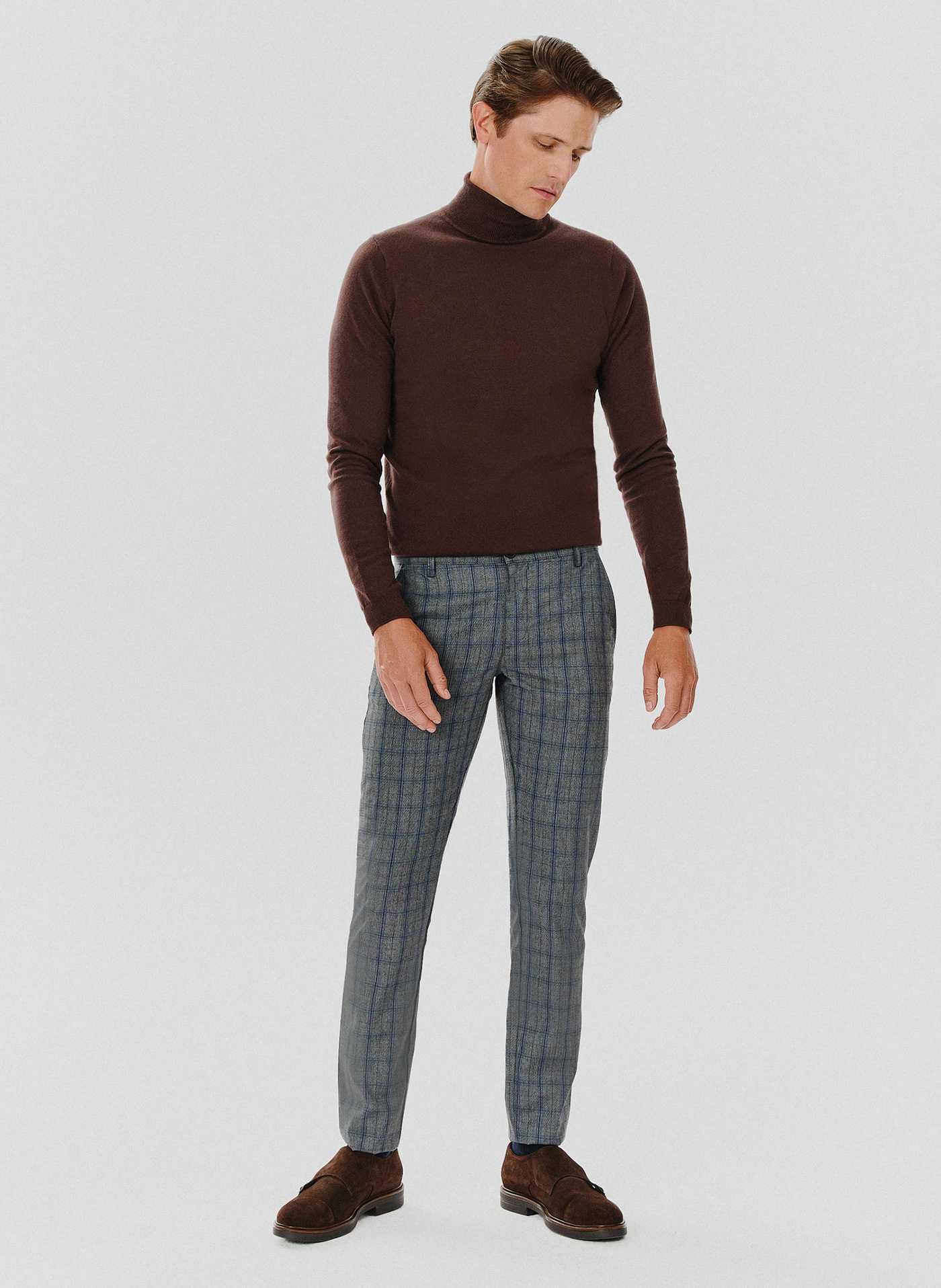 Szare spodnie męskie w niebieską kratę - Pako Lorente