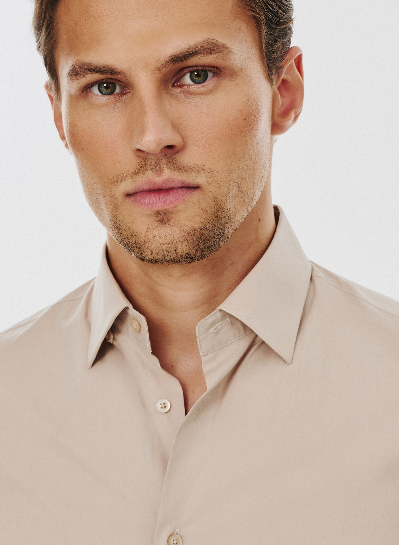 Beżowa koszula męska długi rękaw - Pako Lorente