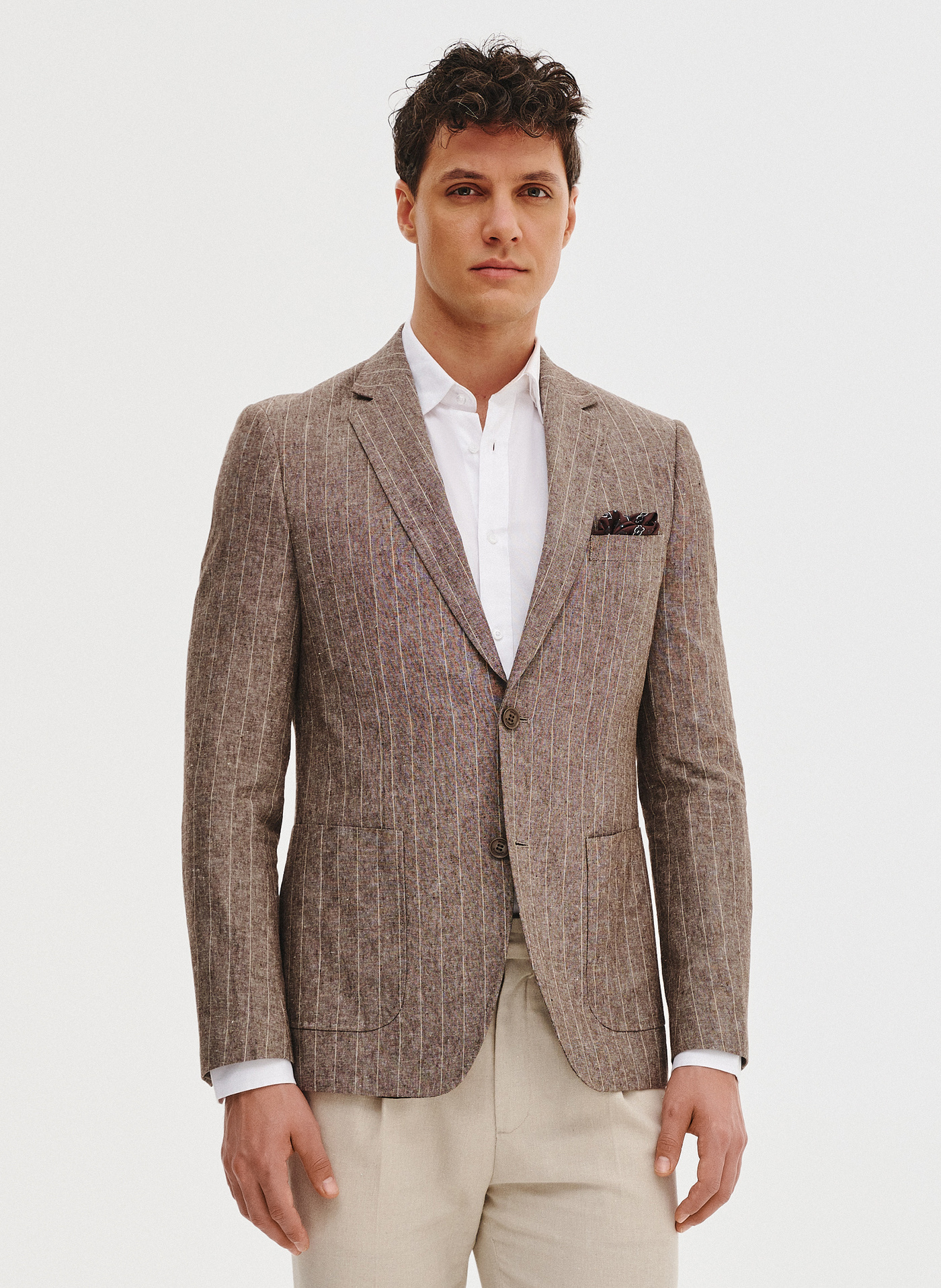 PAKO LORENTE - Marynarka męska z lnem w prążek - Pako Lorente