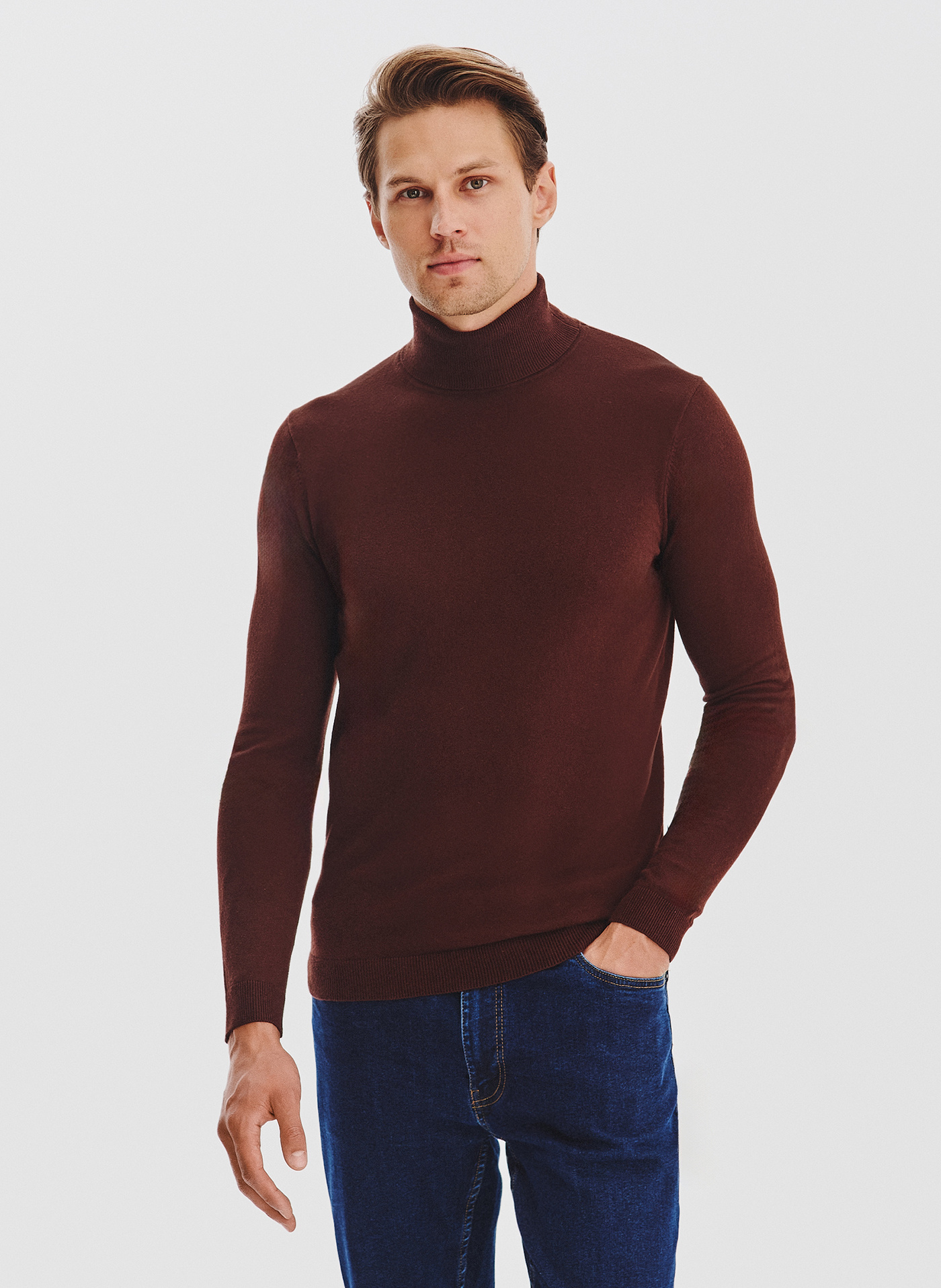 PAKO LORENTE - Brązowy gładki golf męski - Pako Lorente