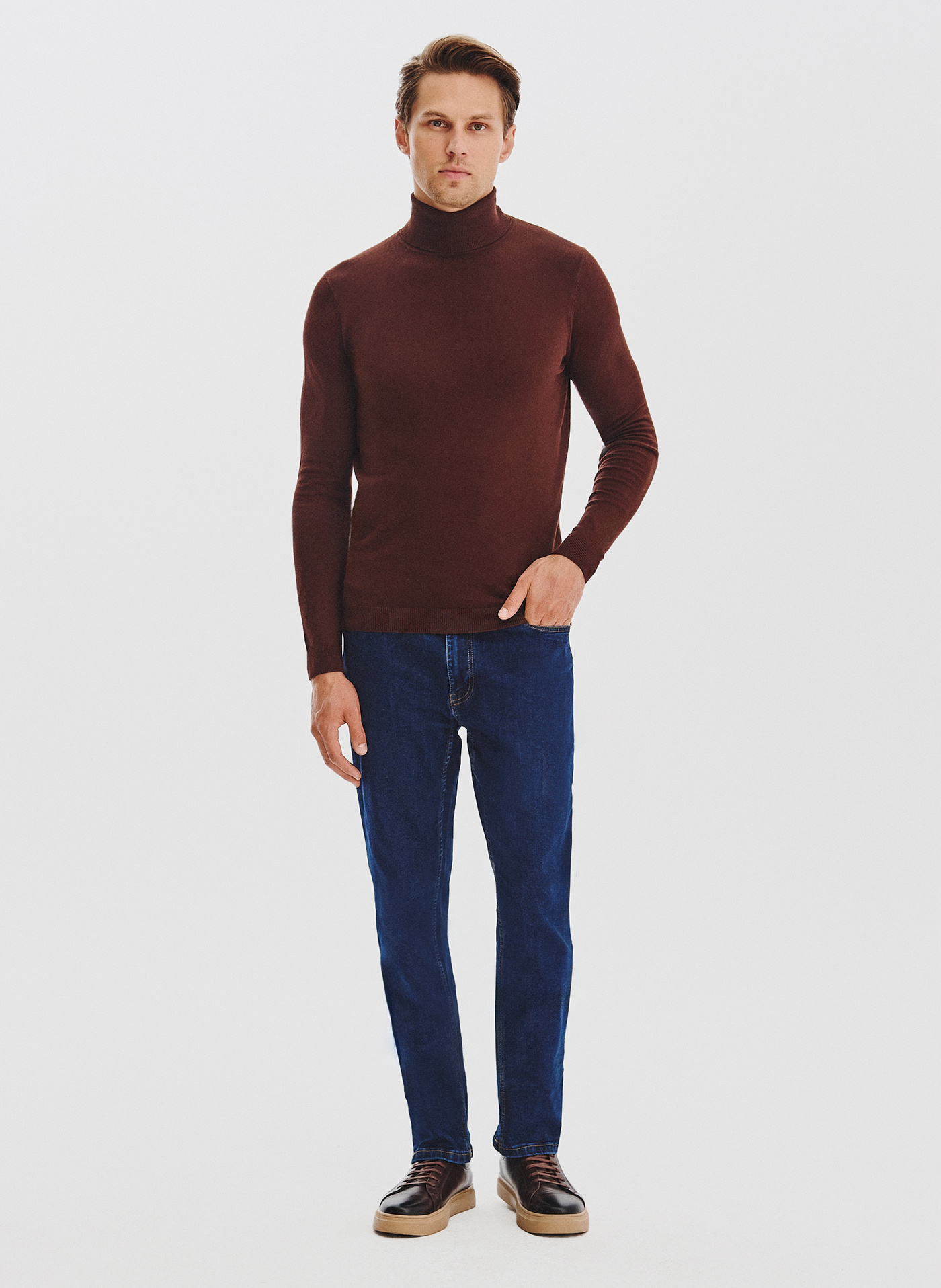 PAKO LORENTE - Brązowy gładki golf męski - Pako Lorente