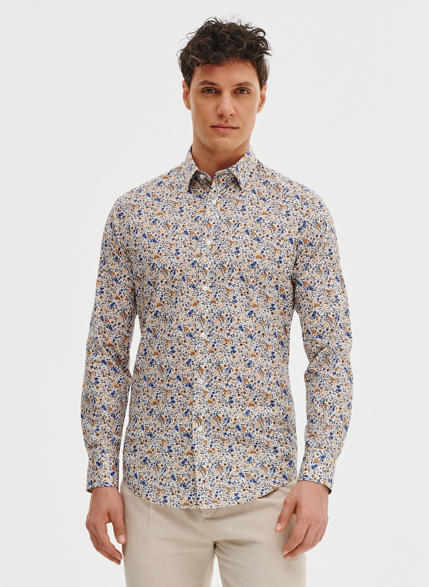 PAKO LORENTE - Koszula męska w pomarańczowe i niebieskie kwiaty - Pako Lorente