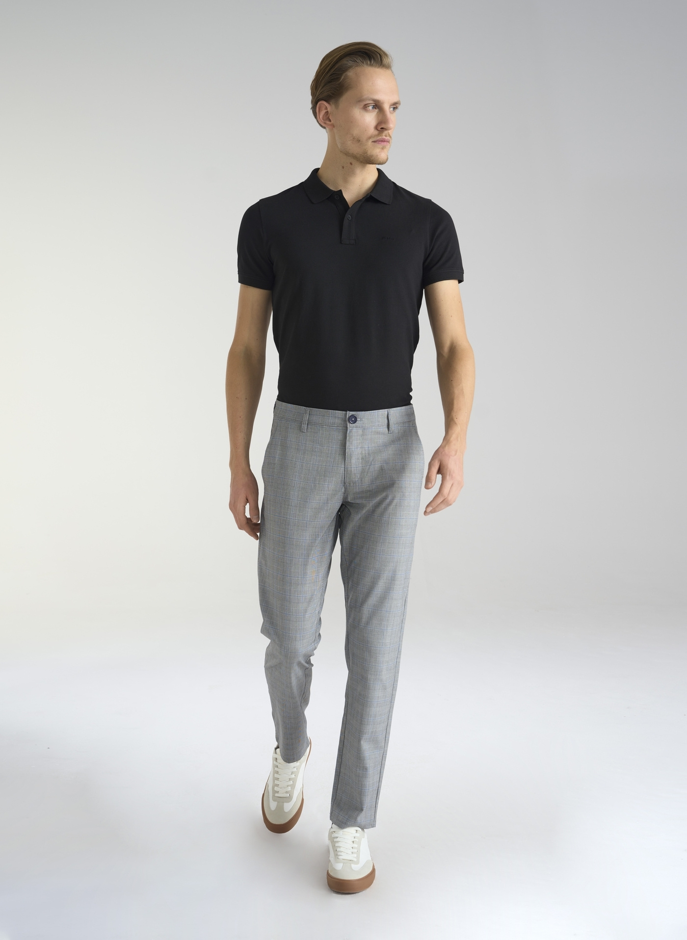 Szare męskie spodnie chino w kratę P23SF-WX-009-S-S - Pako Lorente - Pako Lorente