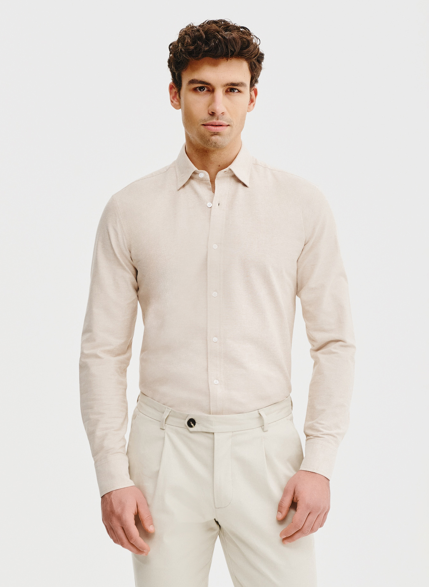 Beżowa bawełniana koszula męska - Pako Lorente
