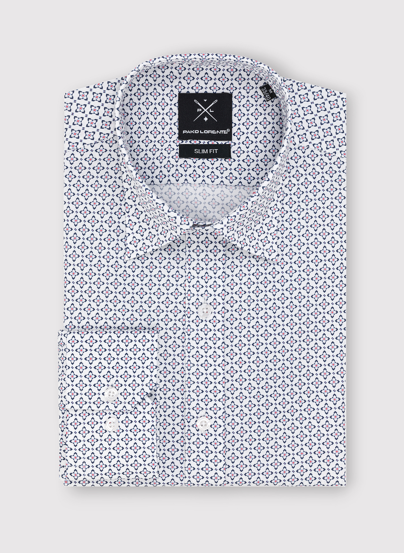 Biała koszula w niebieski mikrowzór - Pako Lorente