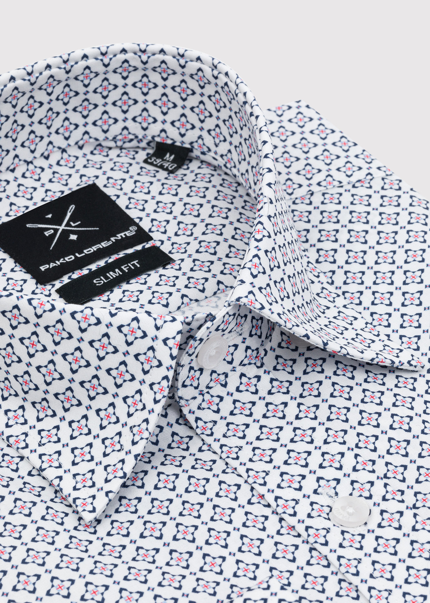 Biała koszula w niebieski mikrowzór - Pako Lorente