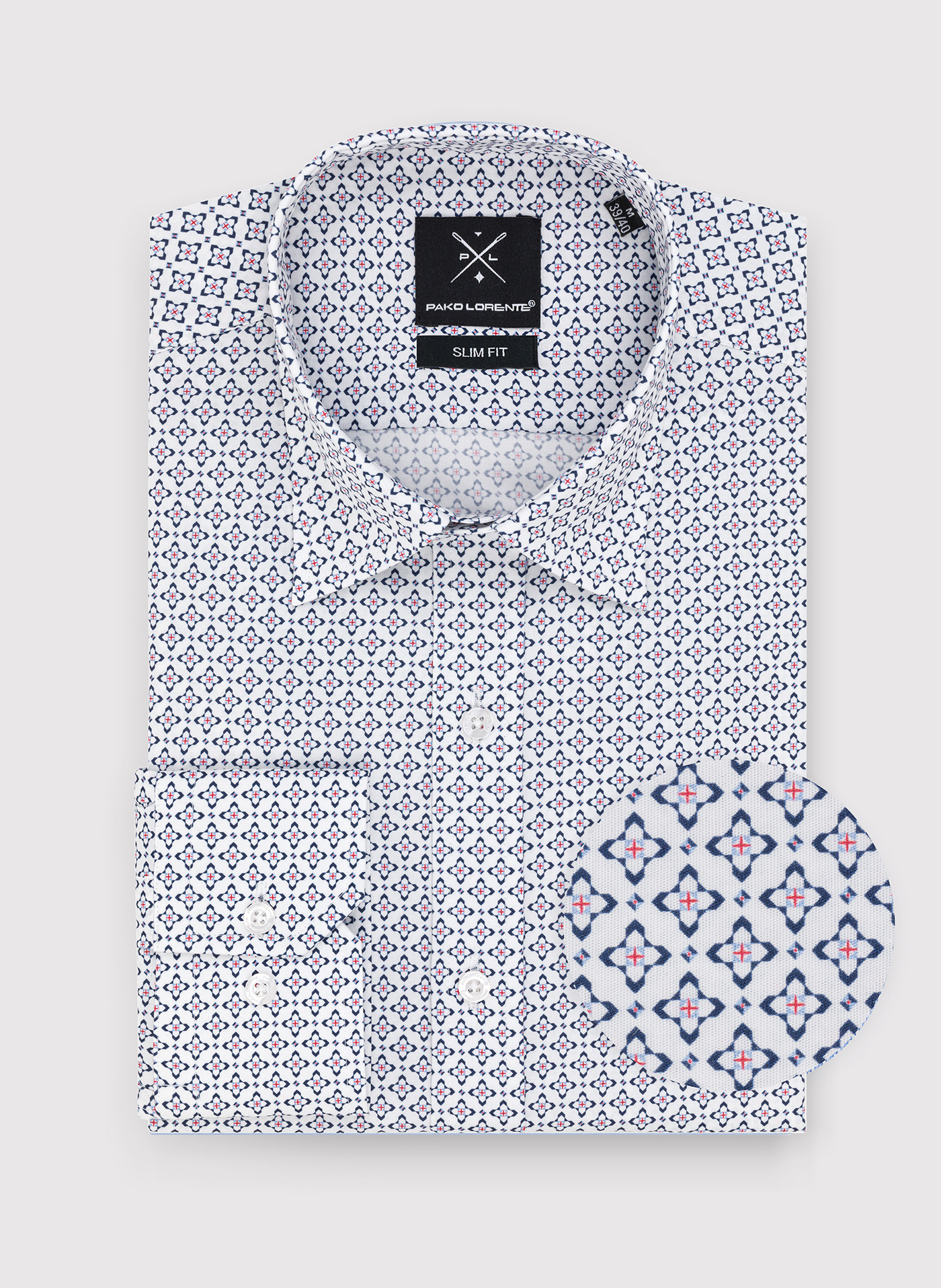 Biała koszula w niebieski mikrowzór - Pako Lorente