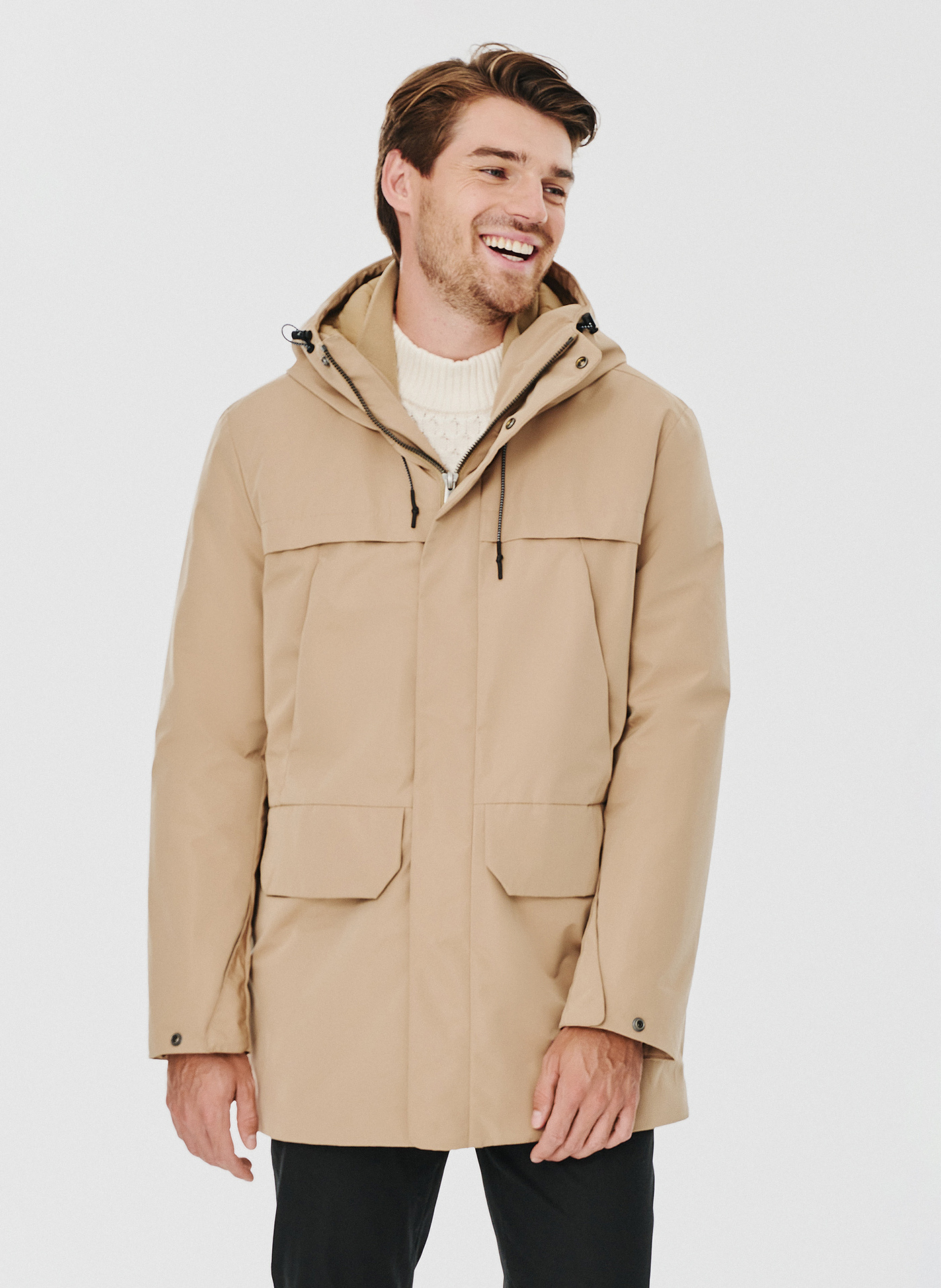 Kurtka męska z kapturem w kolorze beżowym - Pako Lorente