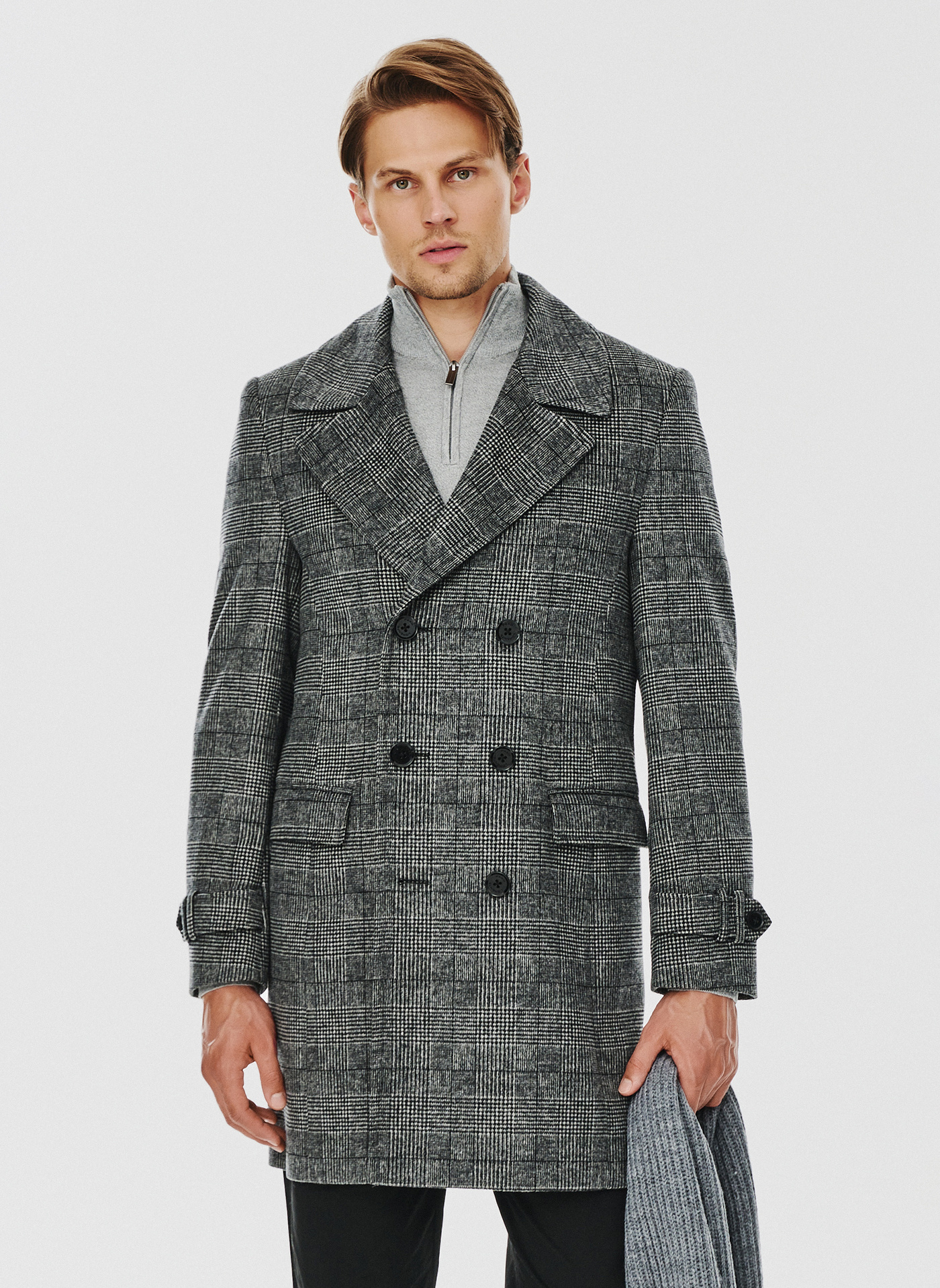 Szary męski płaszcz w kratę - Pako Lorente