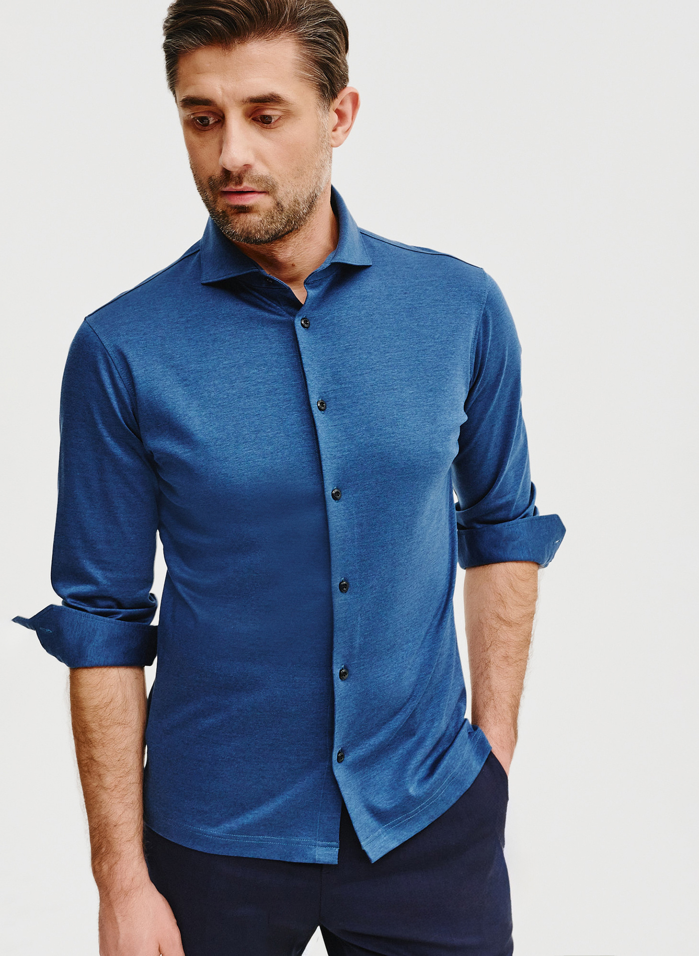 Bawełniana koszula męska w kolorze granatowym - Pako Lorente