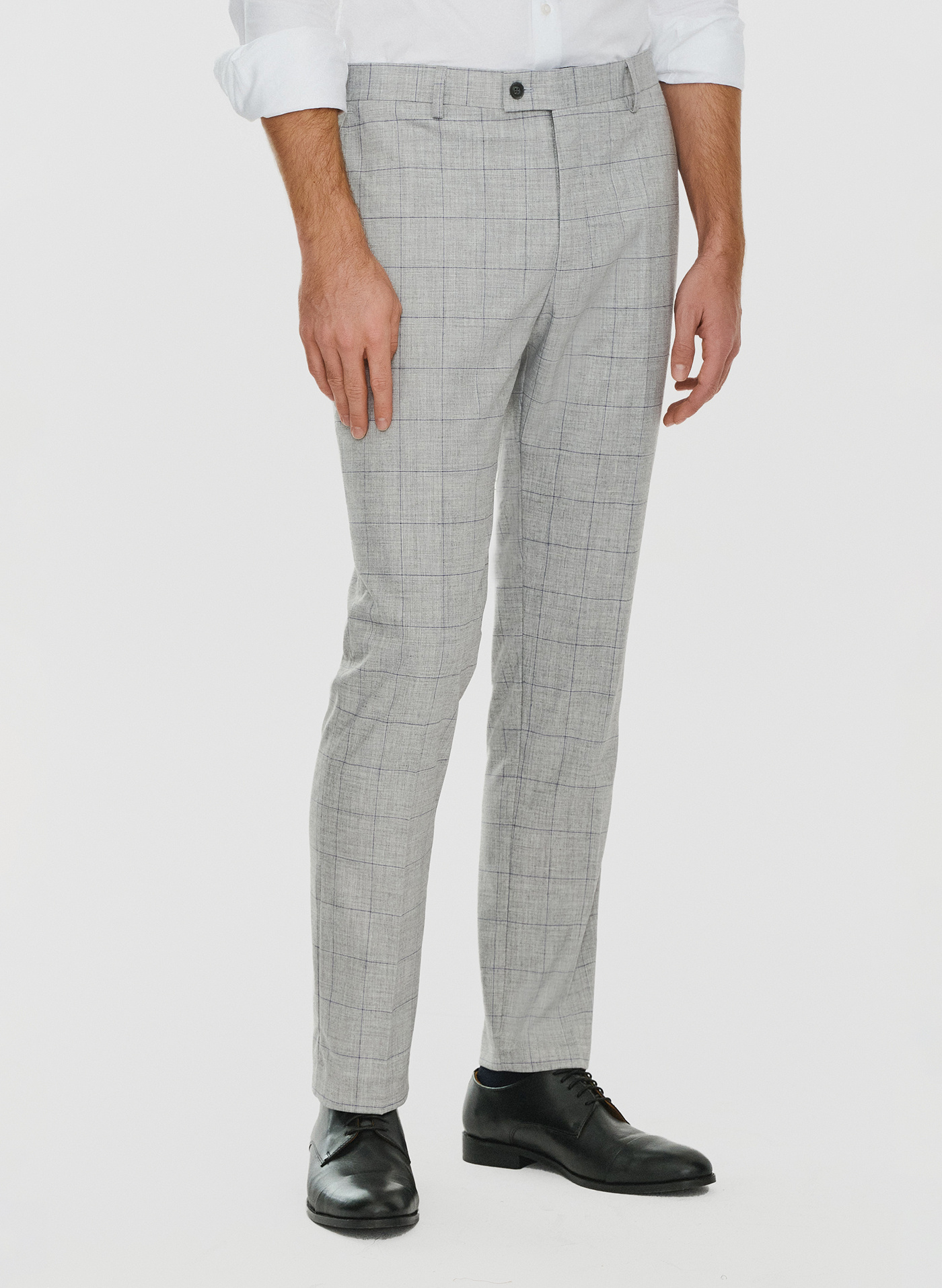 Szare garniturowe spodnie męskie w kratę - Pako Lorente