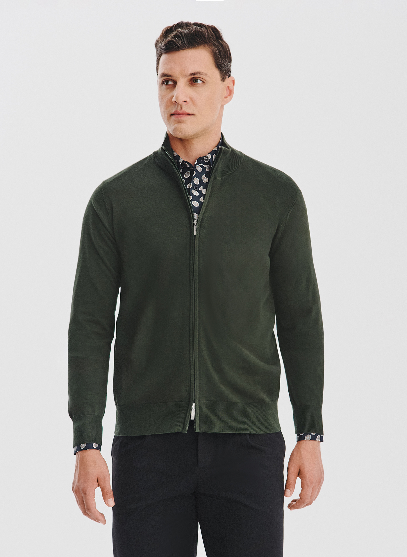 PAKO LORENTE - Zielony rozpinany sweter męski - Pako Lorente