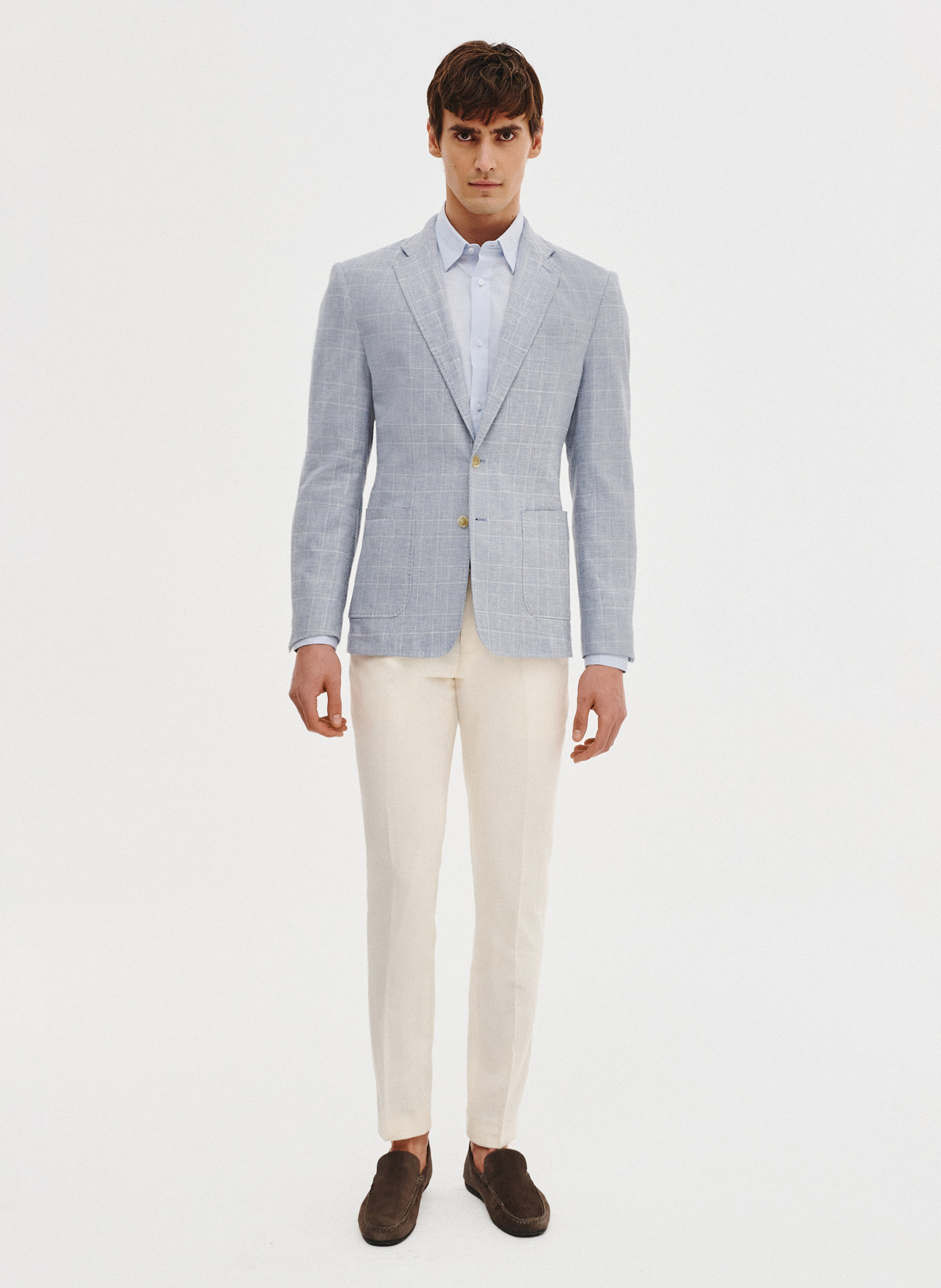 Niebieska marynarka z lnu w kratkę - Pako Lorente