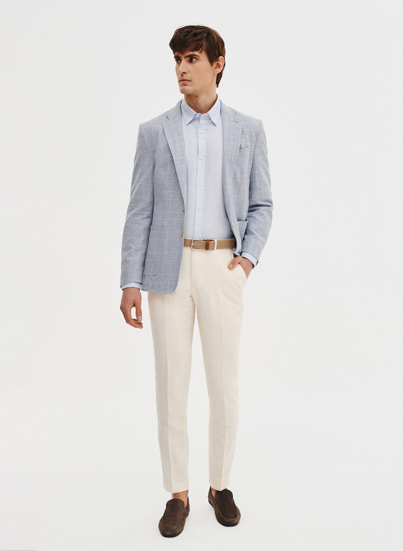 Niebieska marynarka z lnu w kratkę - Pako Lorente