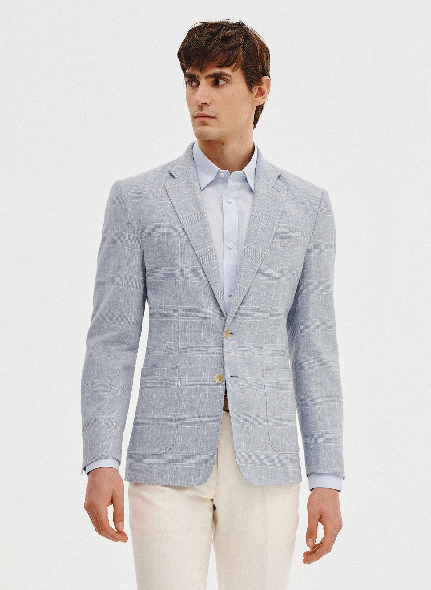 Niebieska marynarka z lnu w kratkę - Pako Lorente