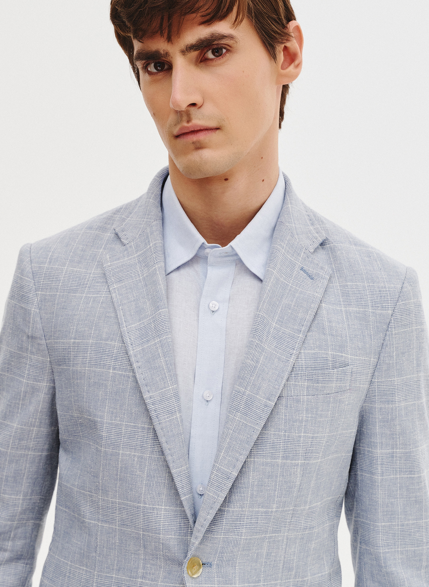 Niebieska marynarka z lnu w kratkę - Pako Lorente